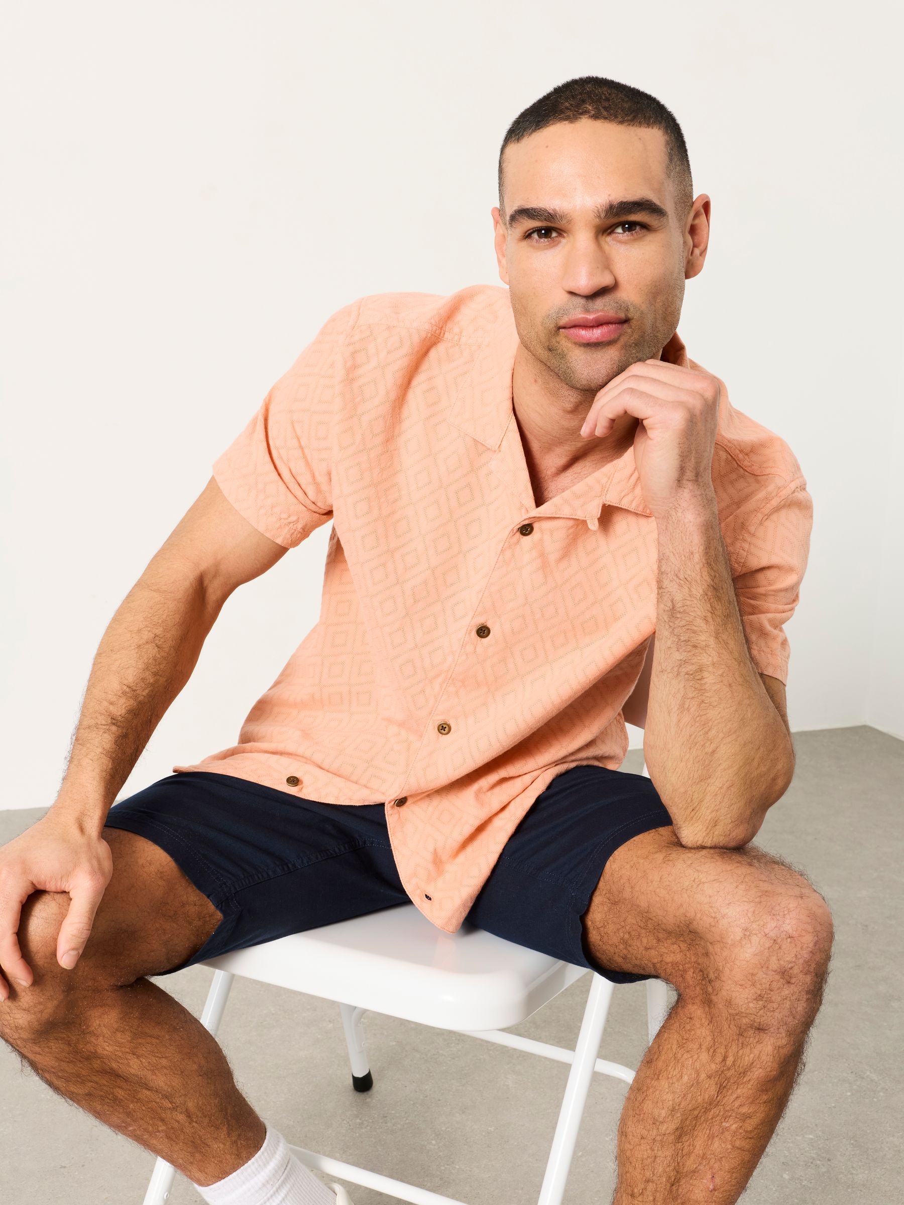 Coral Pink Short Sleeve Relaxed Fit Garment Dye Geo Textured Shirt - Image 5 of 5