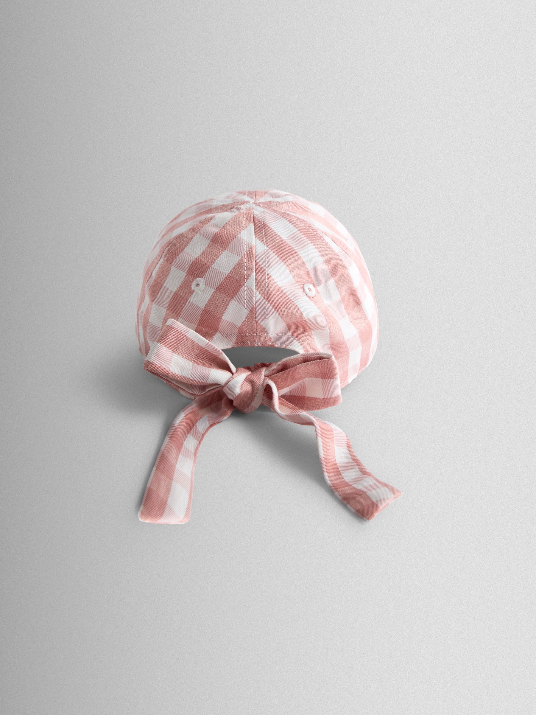 Light Pink Gingham Cap With Bow - Image 3 of 4