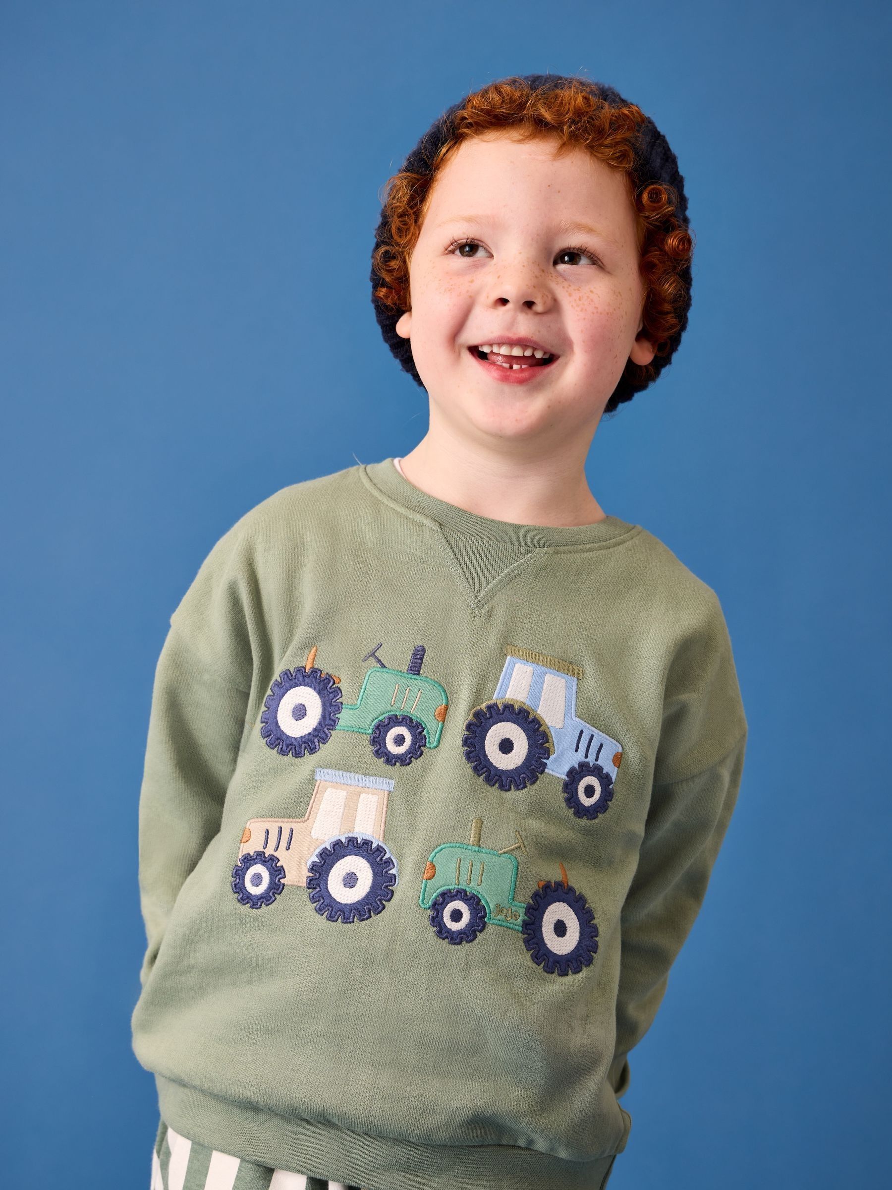 Green Tractor 2-Piece Sweatshirt & Stripe Trouser Set - Image 2 of 3 Green Tractor 2-Piece Sweatshirt & Stripe Trouser Set - Image 2 of 3