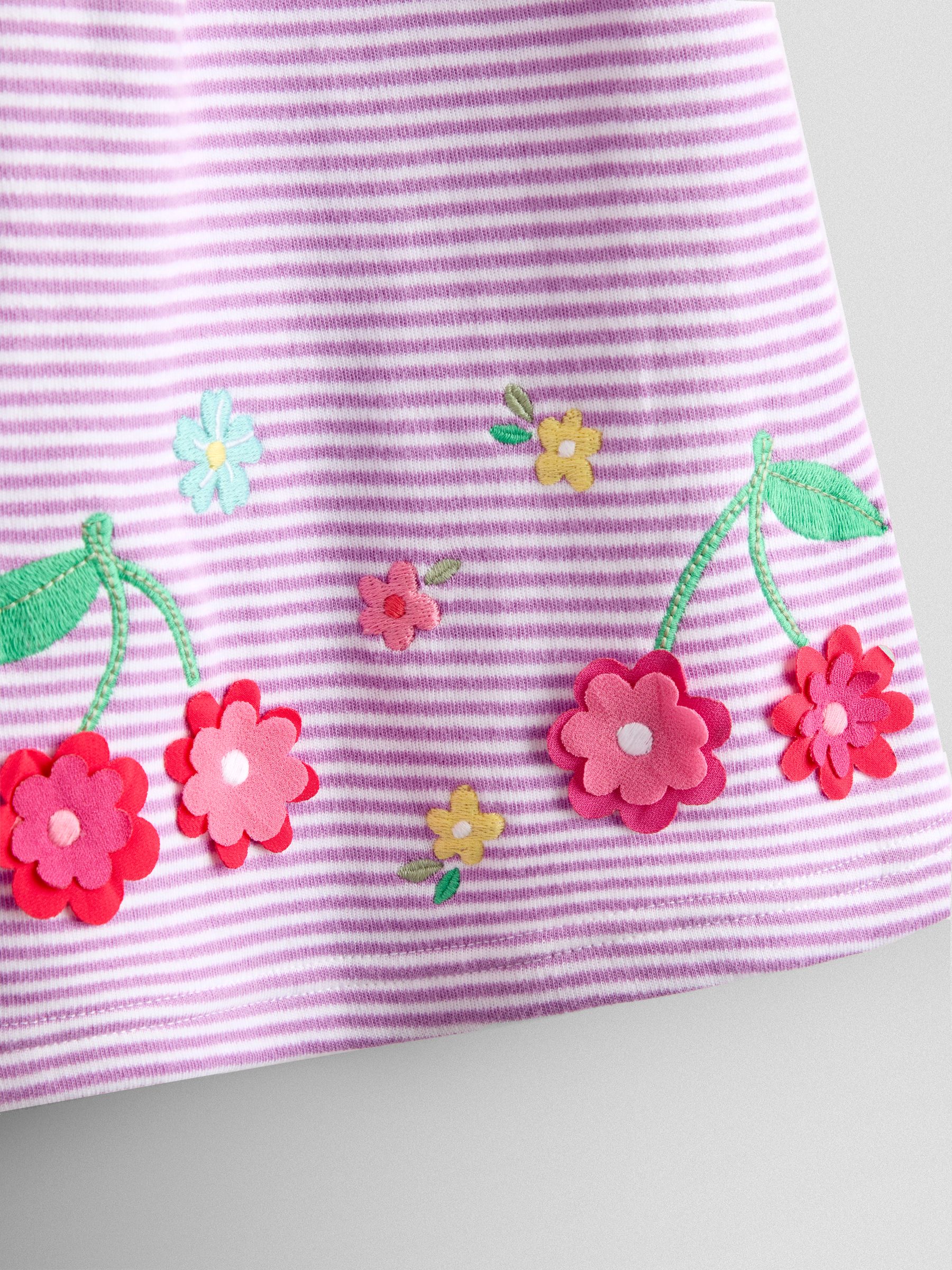 Lilac Purple Cherry Appliqué Pocket Flutter Sleeve Dress - Image 3 of 3