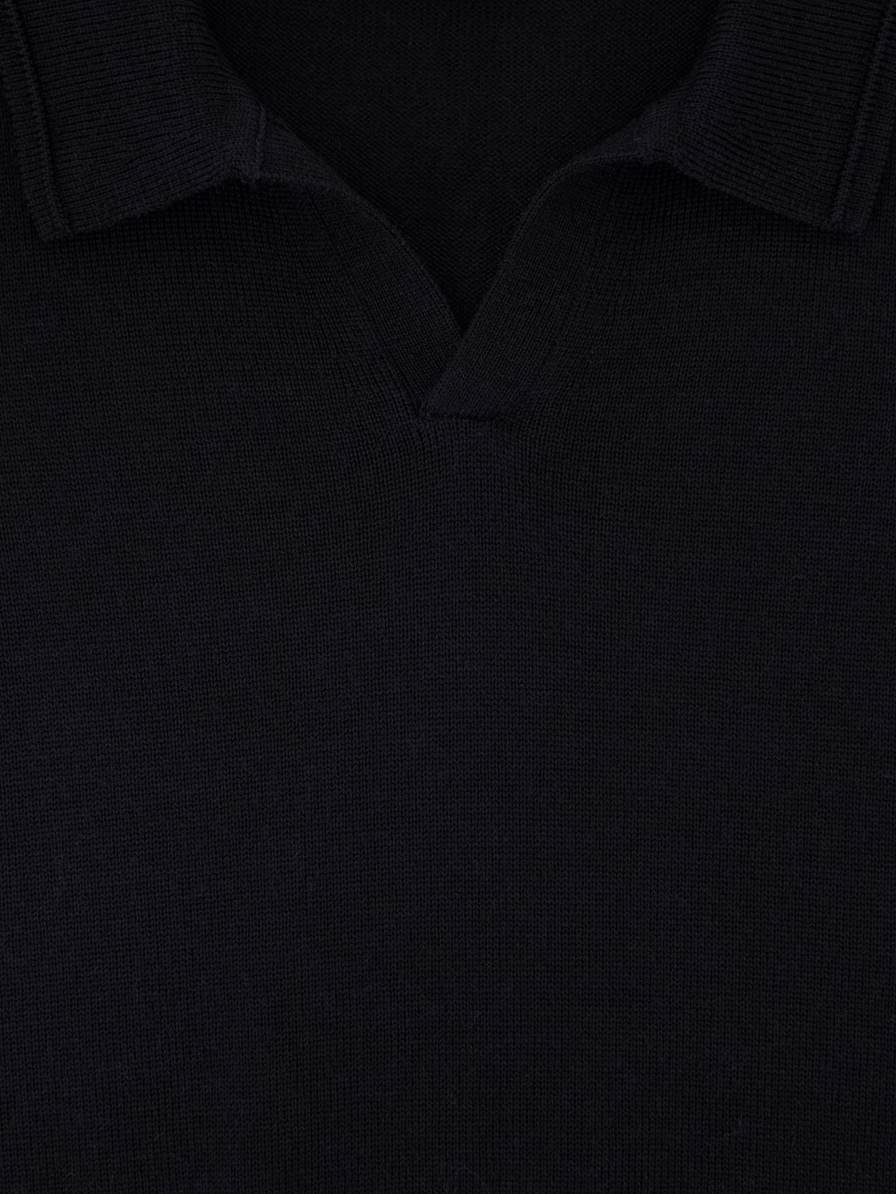 Merino Wool Open-Collar Polo Shirt in Navy - Image 5 of 5