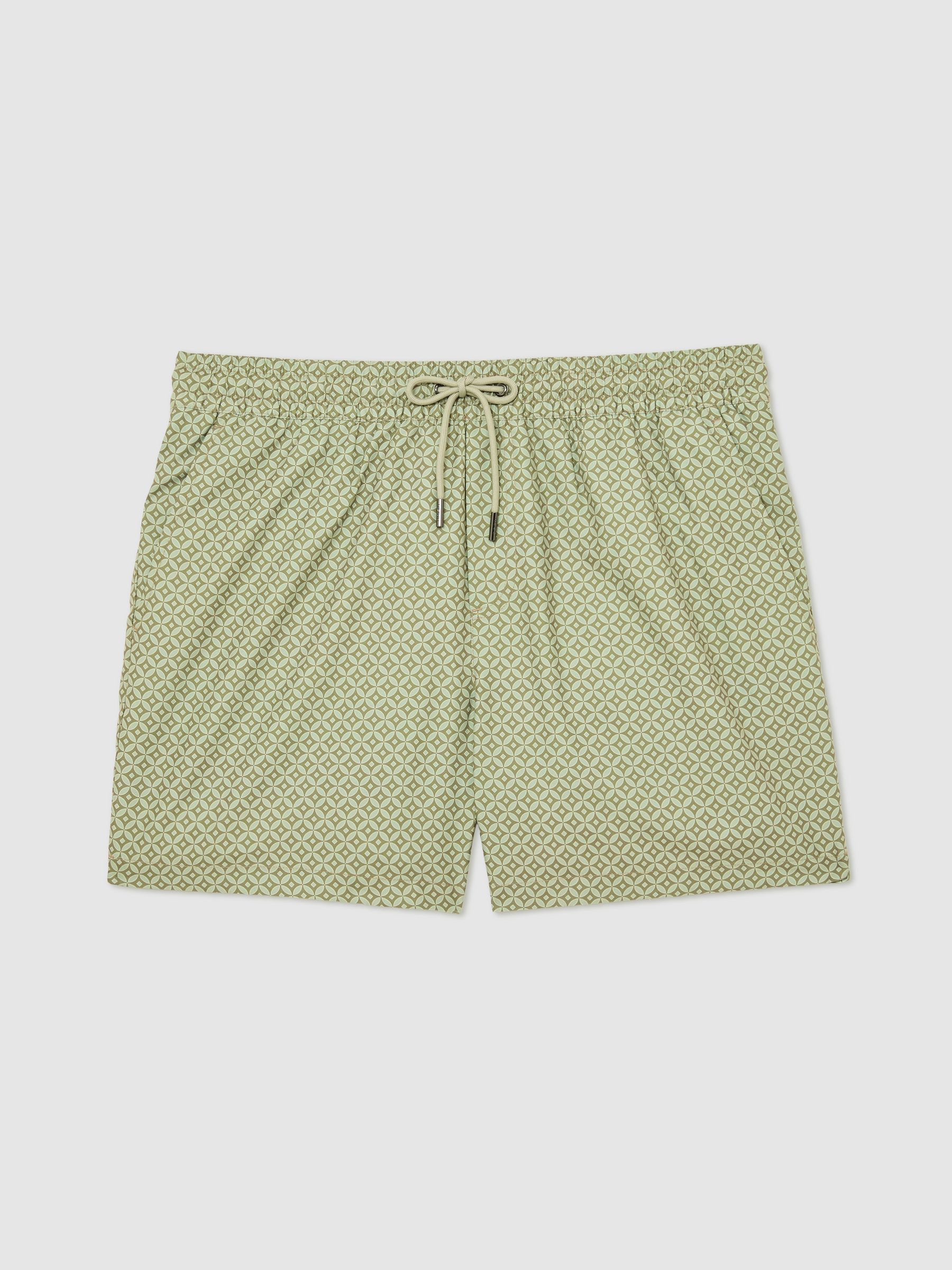 Geometric-Print Swim Shorts in Sage Green - Image 2 of 6