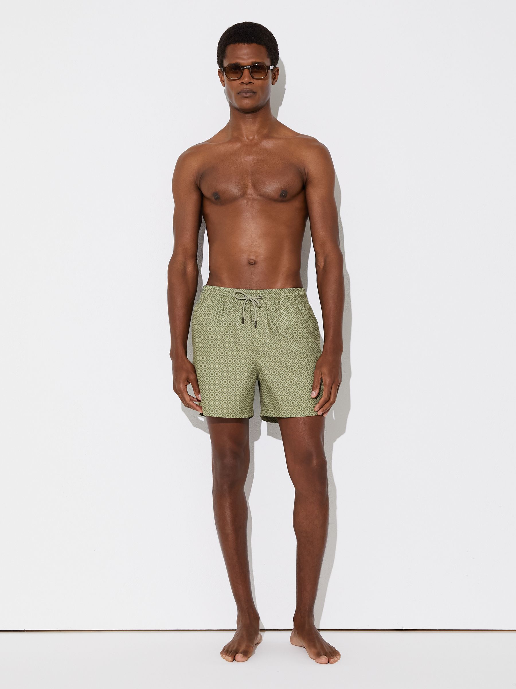 Geometric-Print Swim Shorts in Sage Green - Image 3 of 6