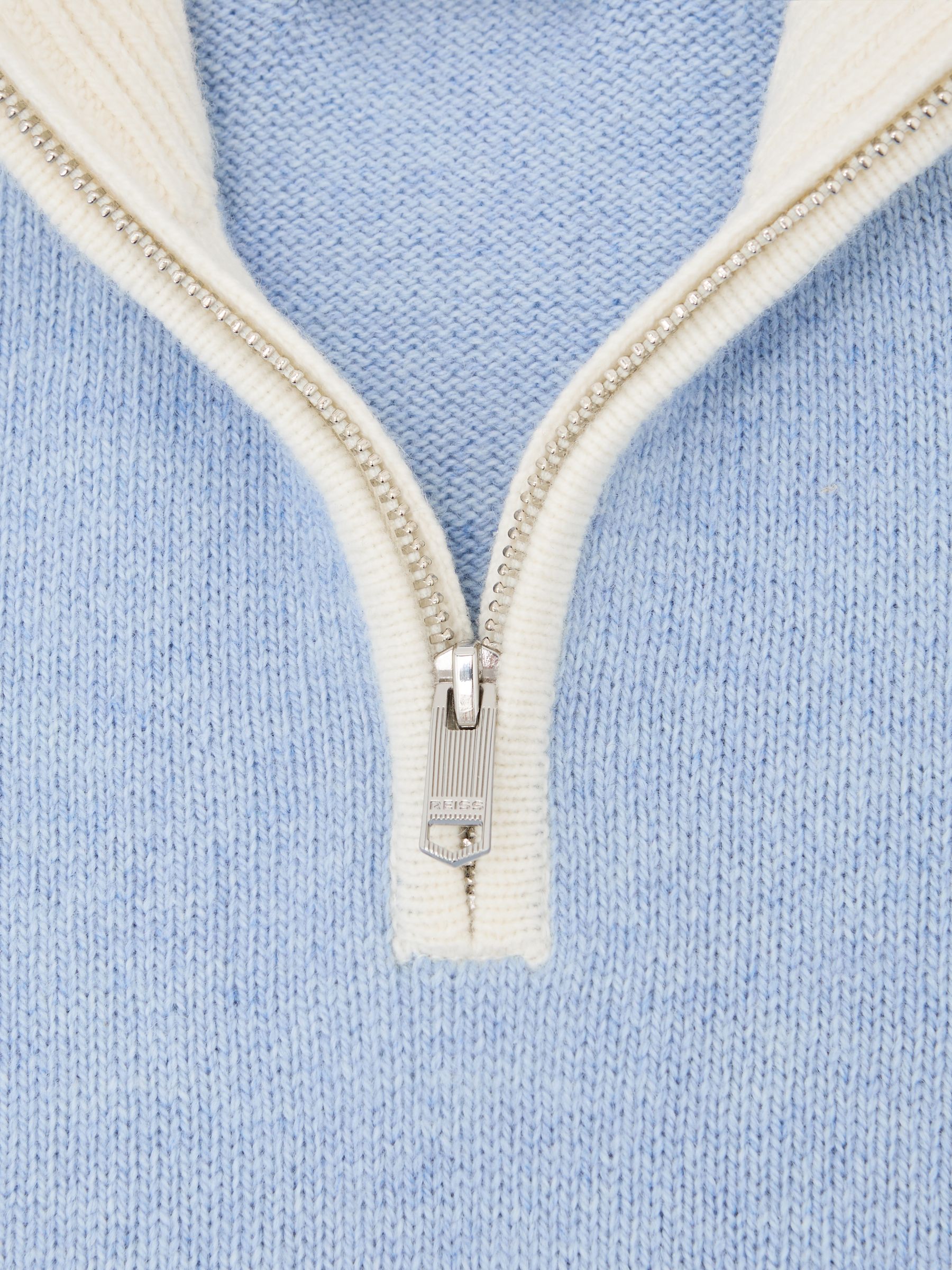 3-9 yrs Half-Zip Contrast Knitted Jumper with Wool in Mist Blue - Image 4 of 4