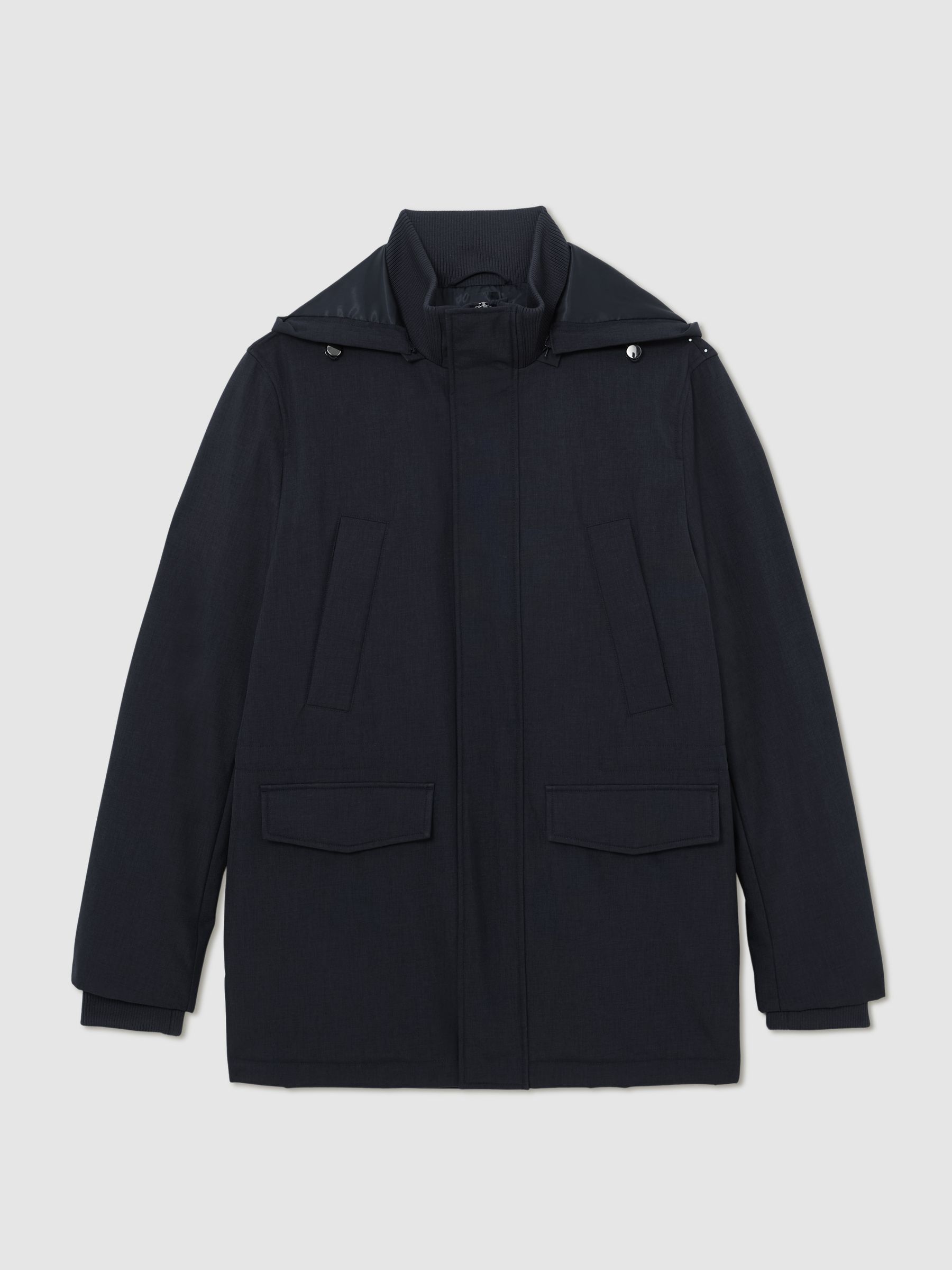 Hooded Zip-Through Padded Coat in Navy - image 1
