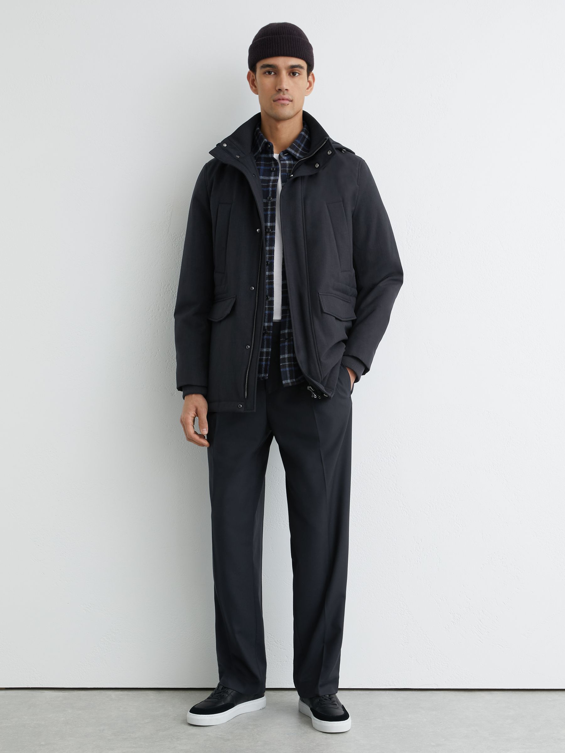 Hooded Zip-Through Padded Coat in Navy - image 4