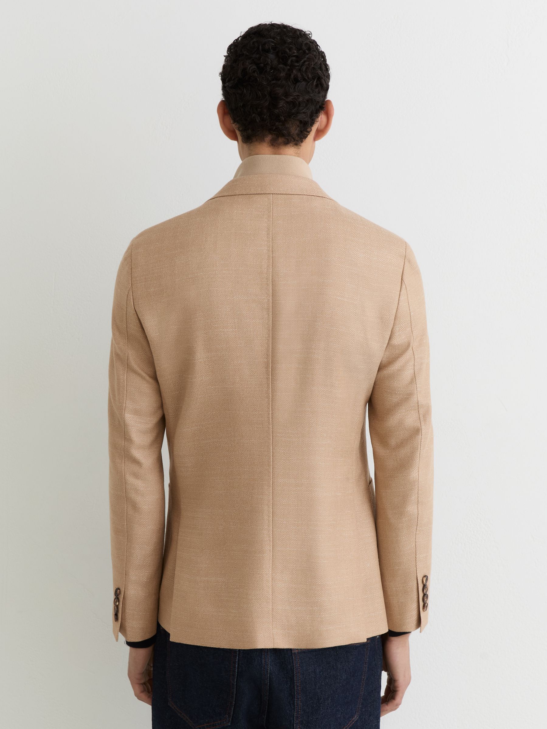 Wool-Blend Gilet-Insert Single-Breasted Blazer in Camel - image 4