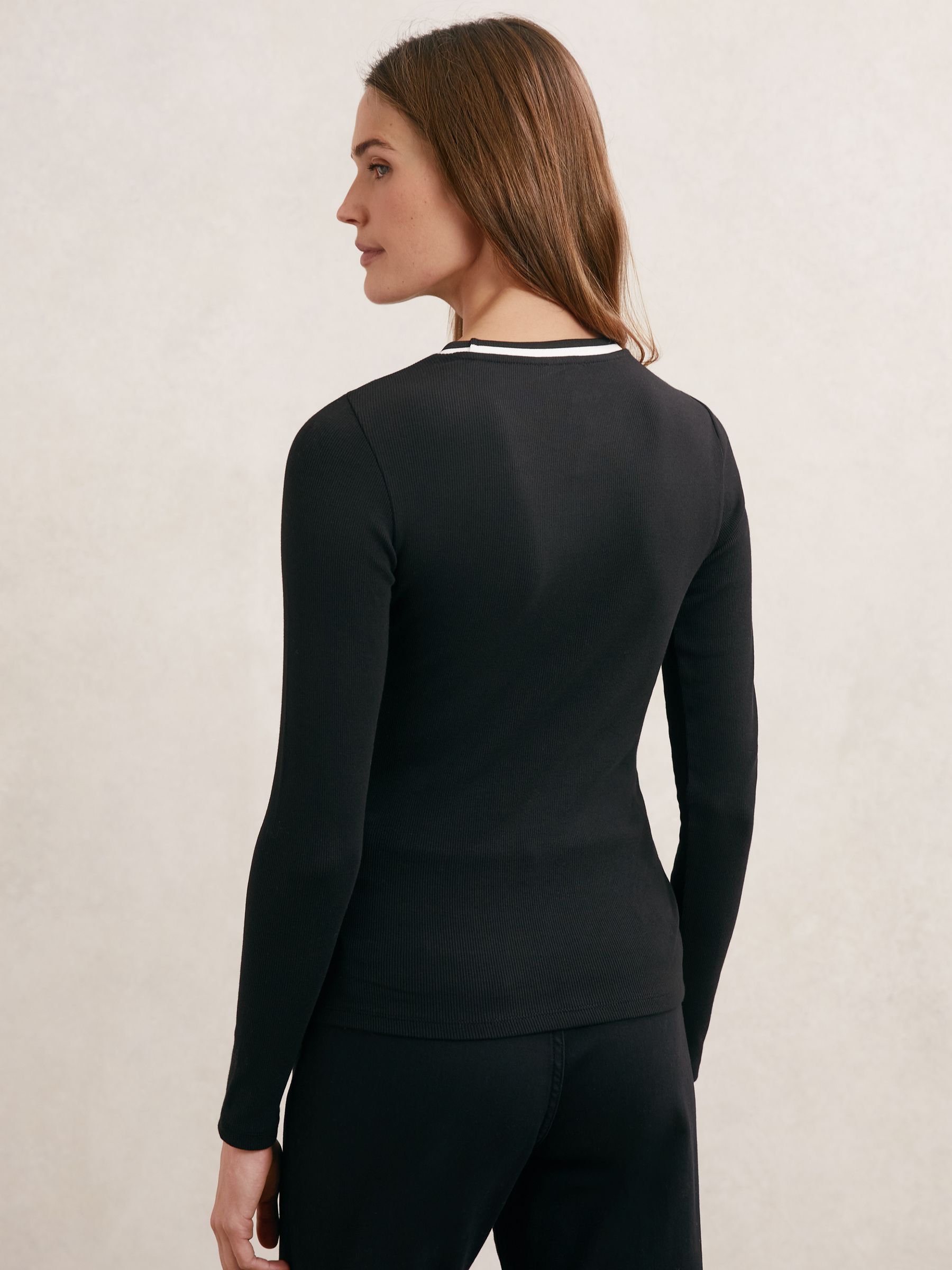 Cotton Rib Tipped Long-Sleeve T-Shirt in Black/White - Image 4 of 5