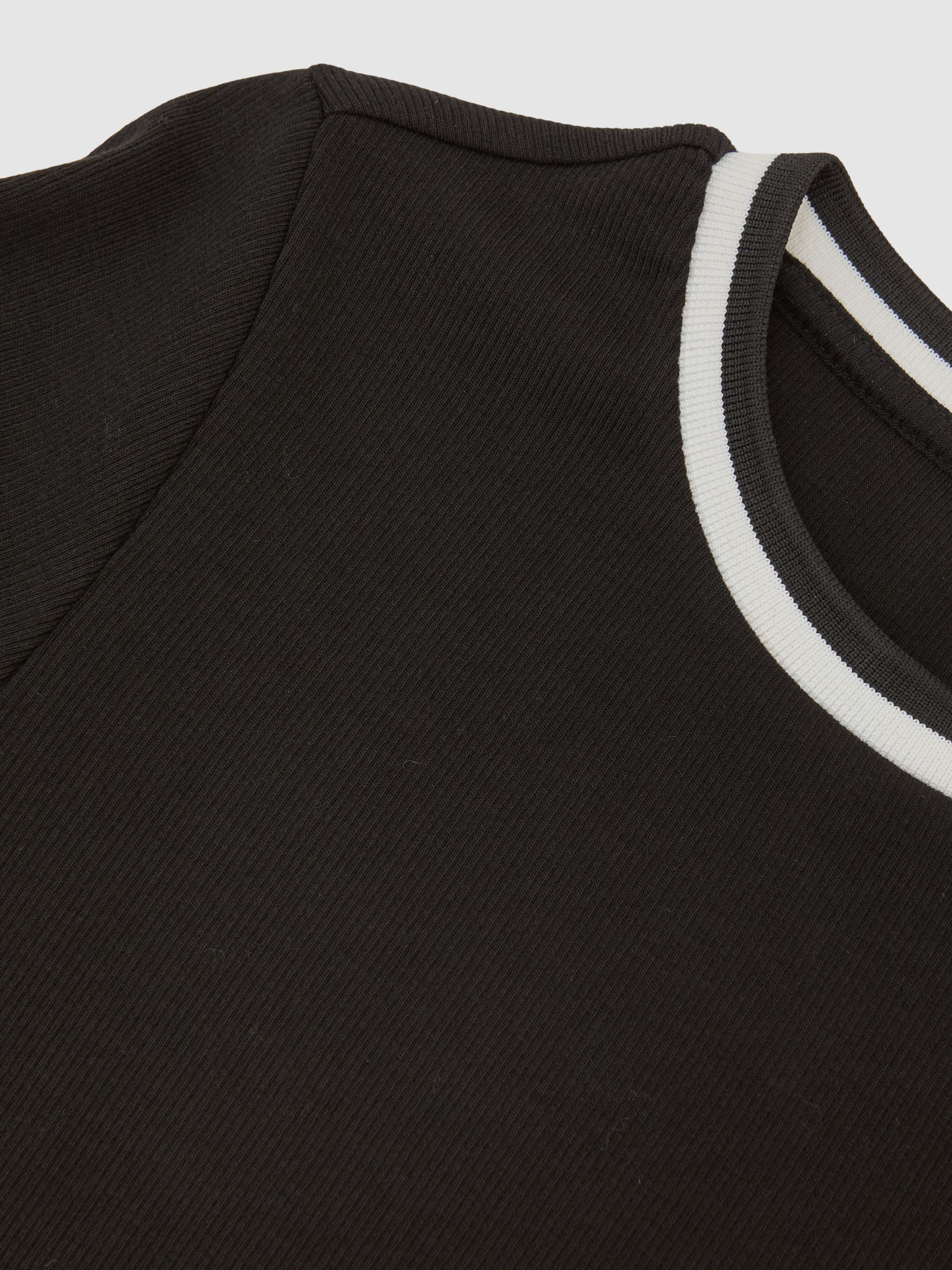 Cotton Rib Tipped Long-Sleeve T-Shirt in Black/White - Image 5 of 5
