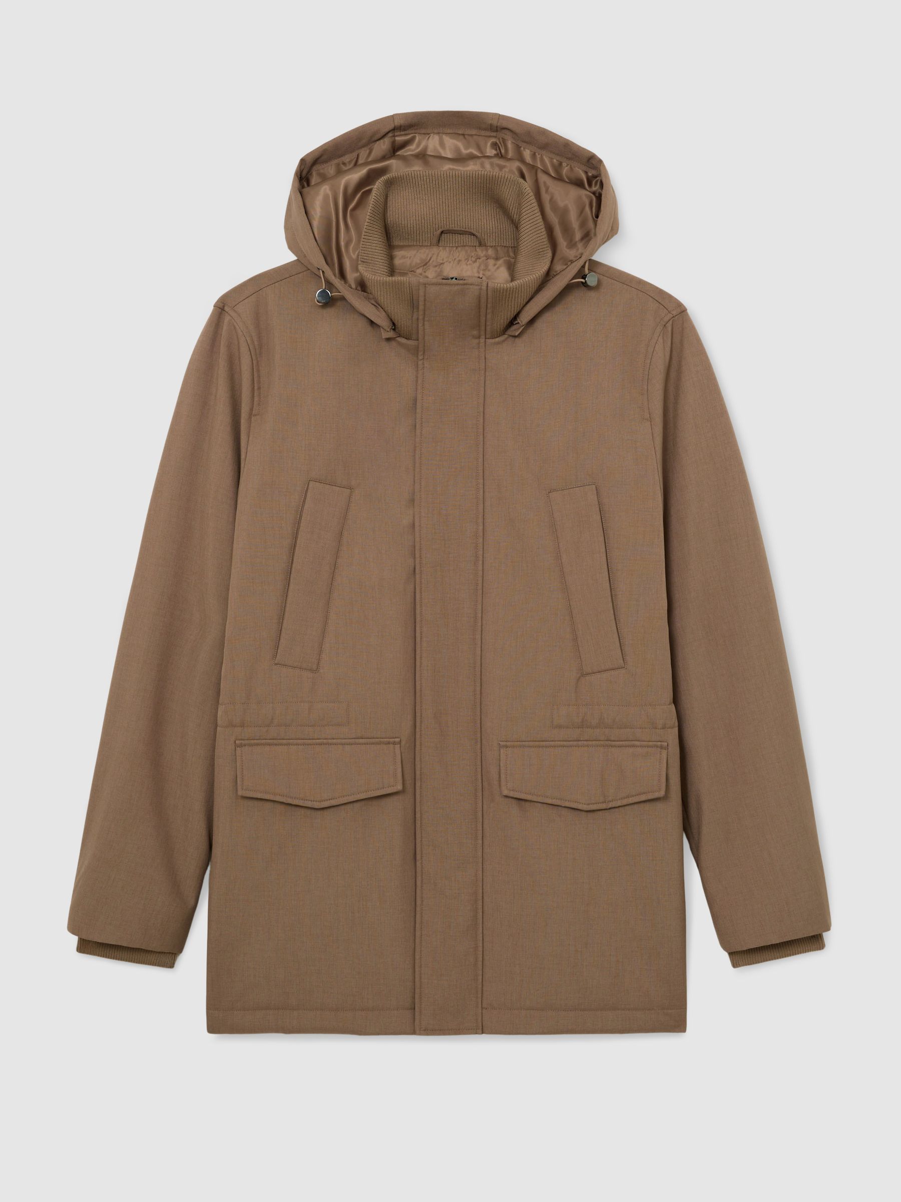 Hooded Zip-Through Padded Coat in Light Brown - Image 2 of 6
