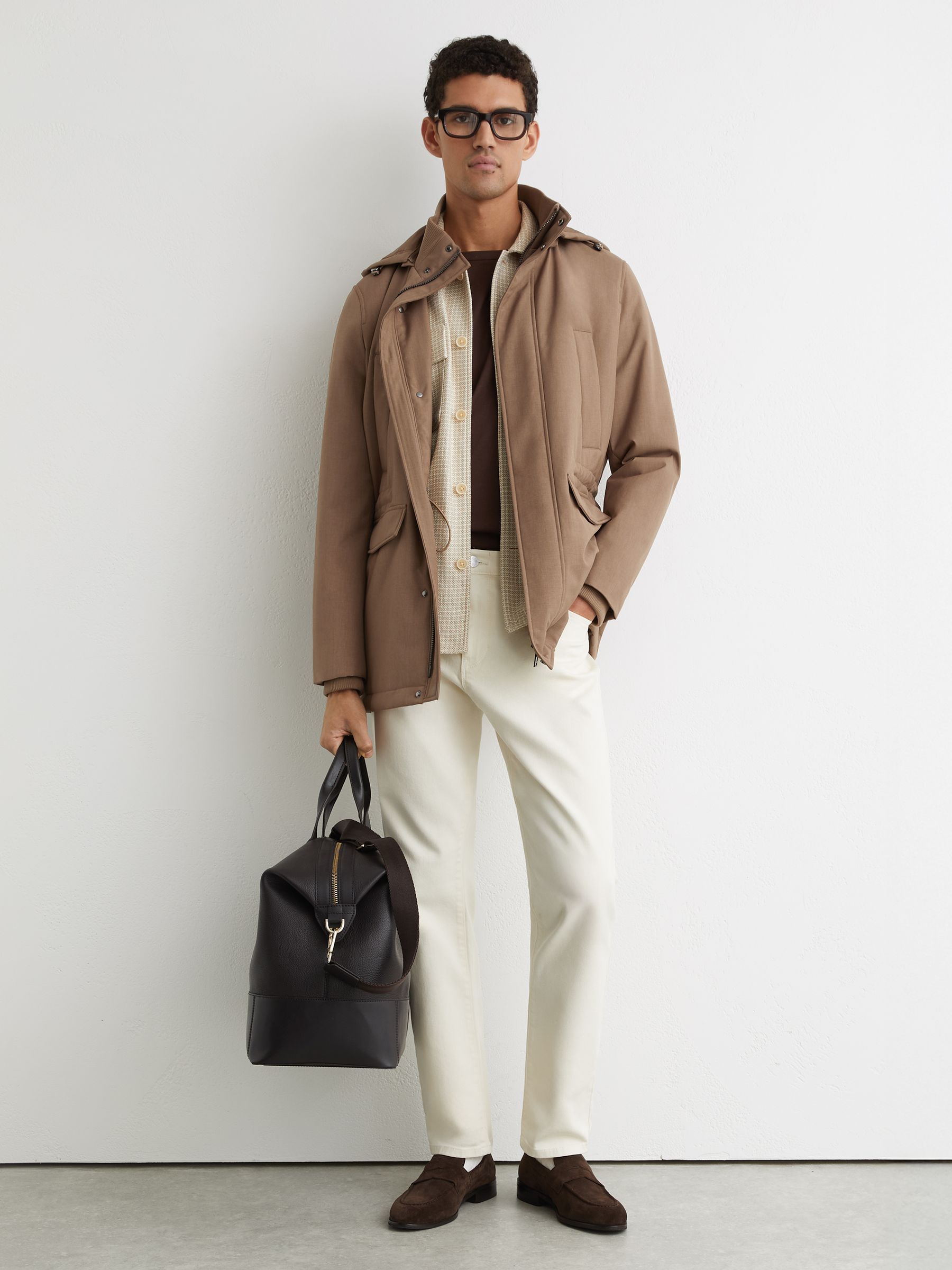 Hooded Zip-Through Padded Coat in Light Brown - image 5