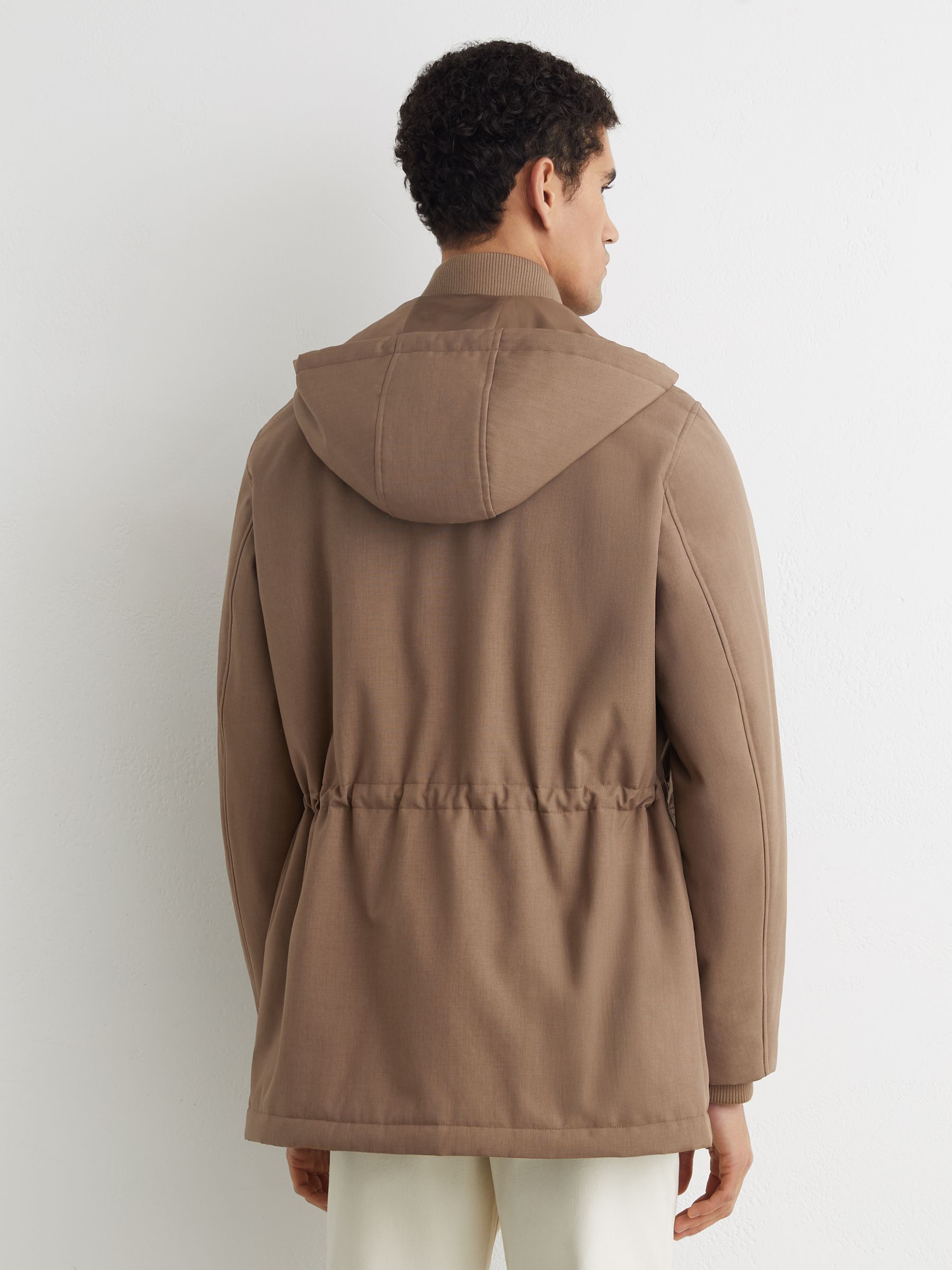 Hooded Zip-Through Padded Coat in Light Brown - Image 5 of 6