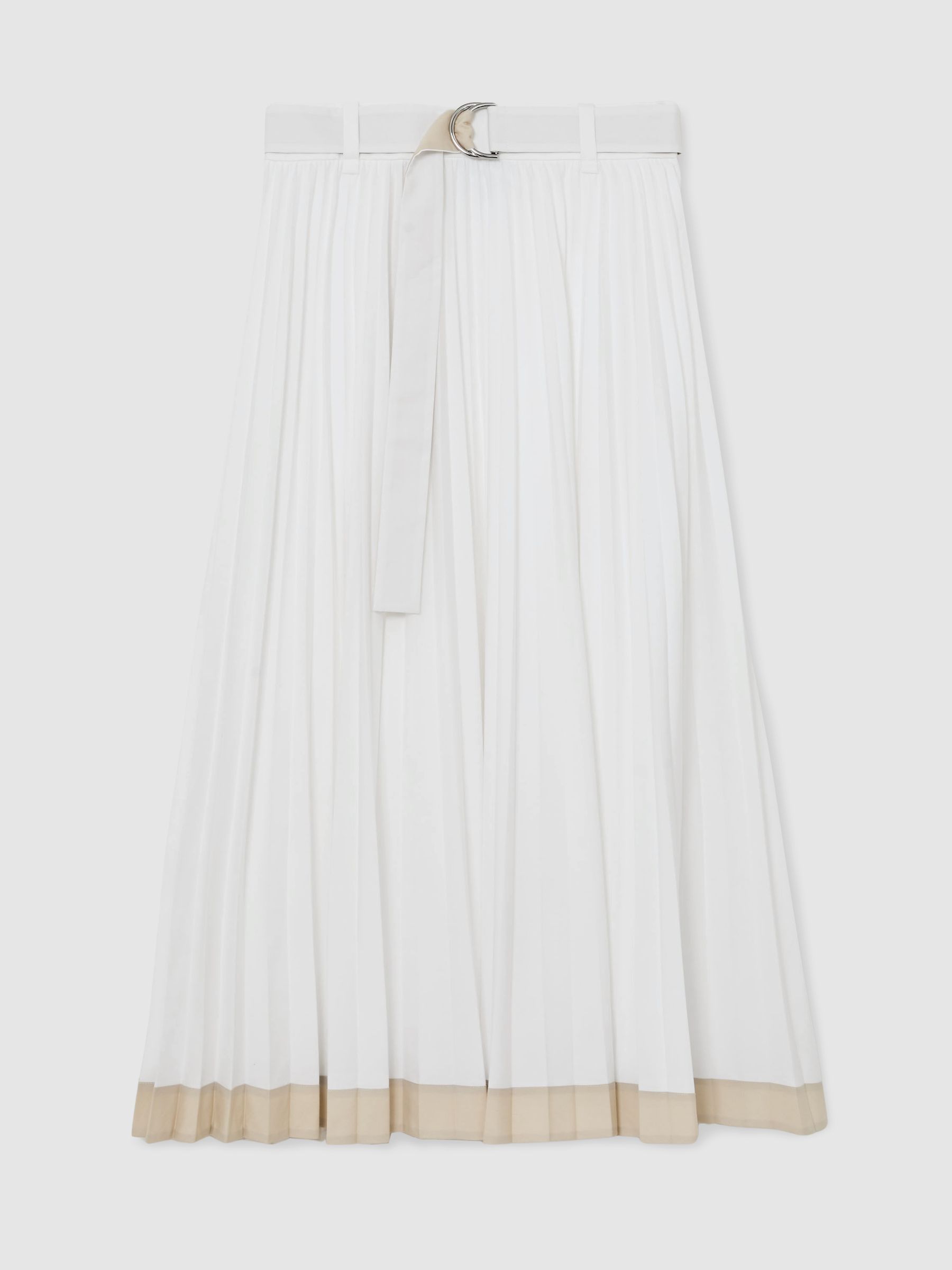 Pleated Belted Midi Skirt with Cotton in Ivory - image 1