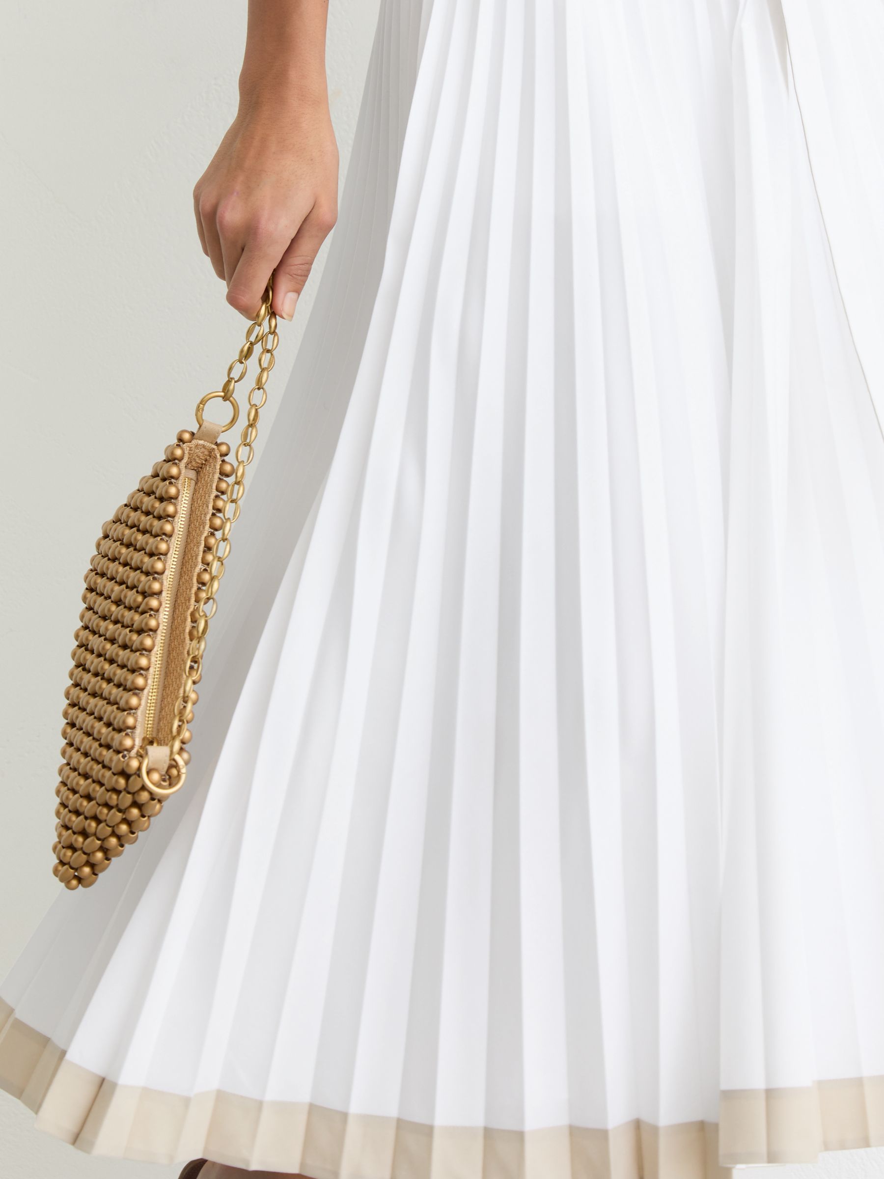 Pleated Belted Midi Skirt with Cotton in Ivory - image 5