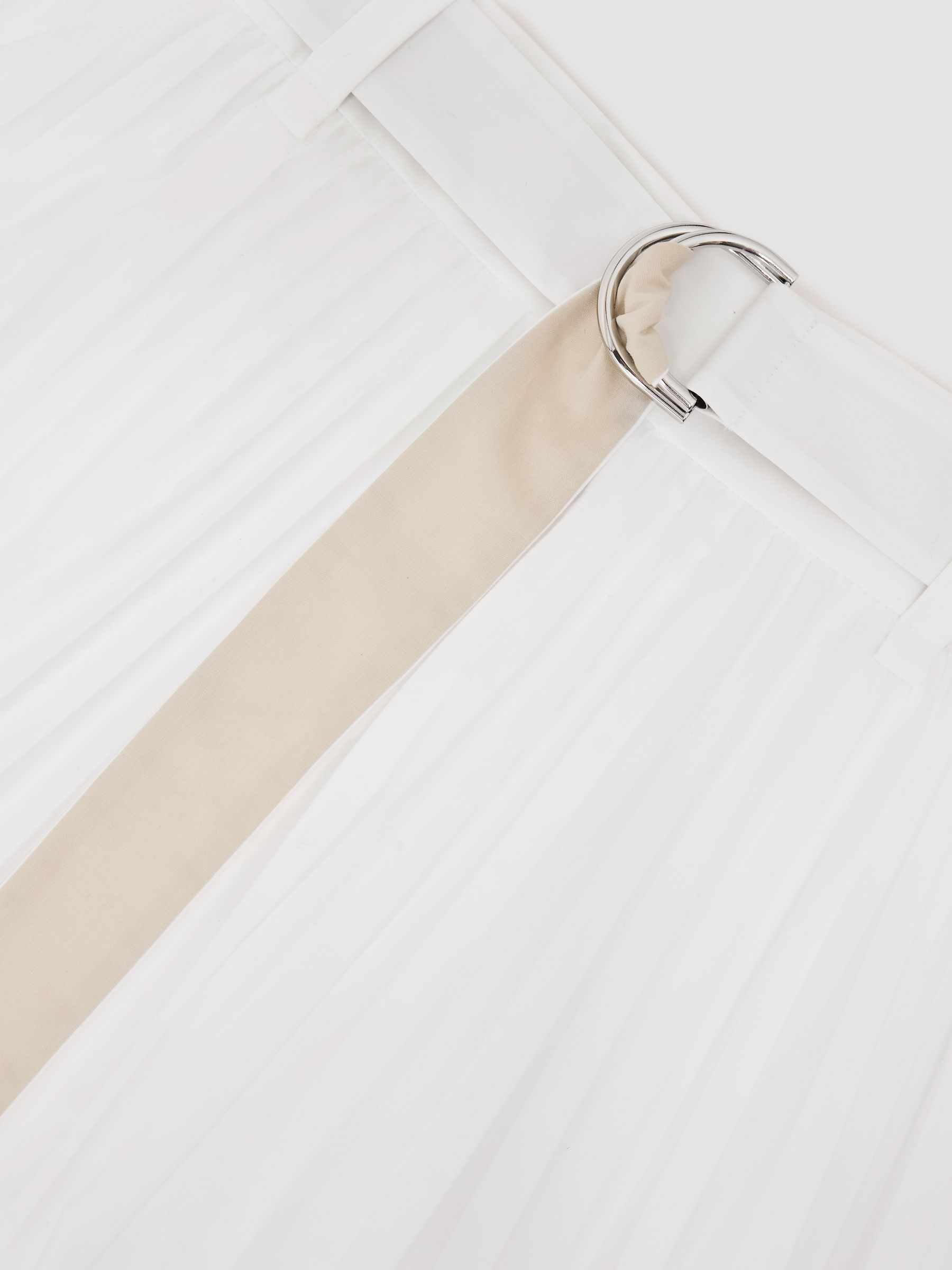 Pleated Belted Midi Skirt with Cotton in Ivory - image 3
