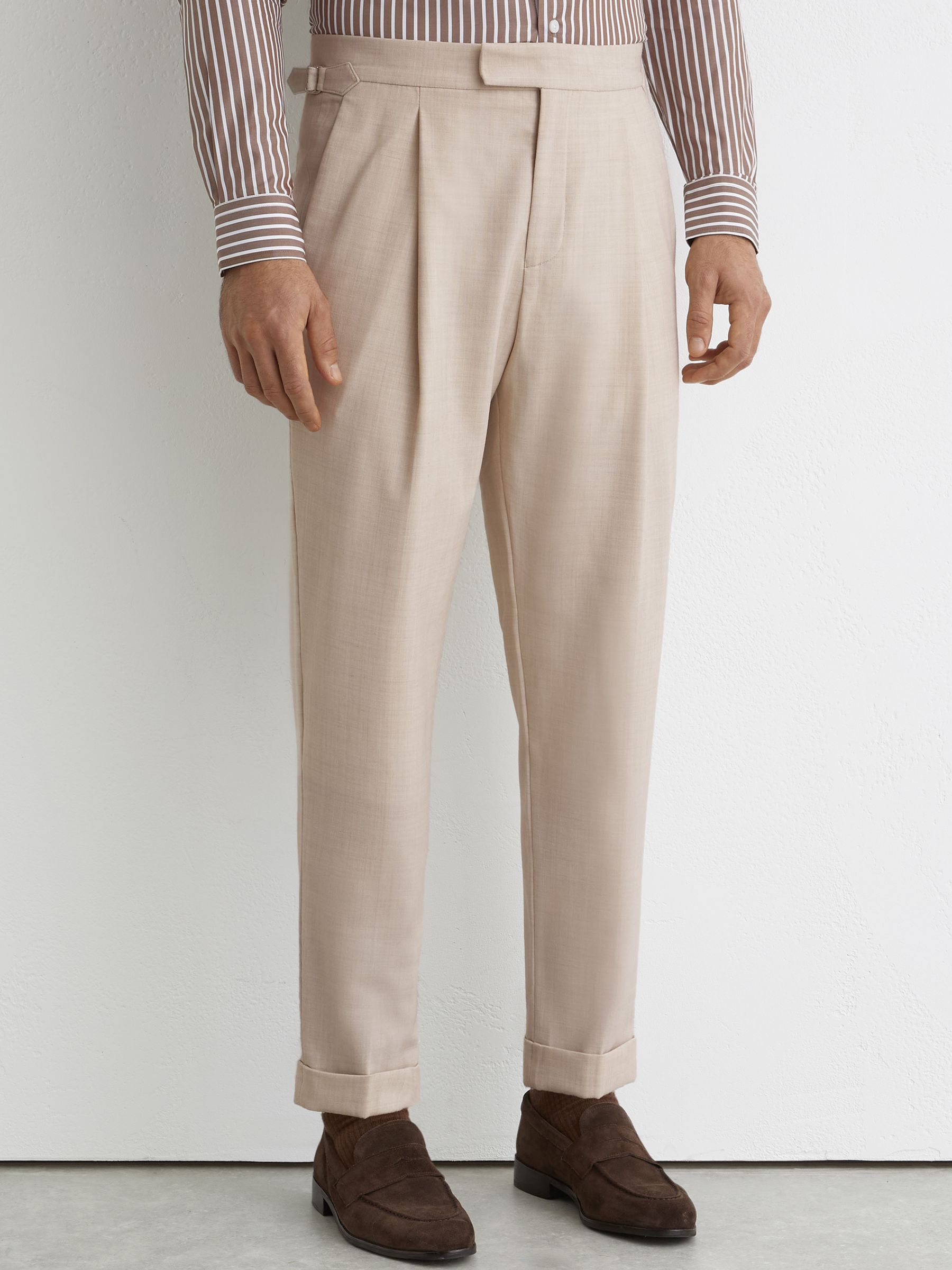 Tapered Fit Side-Adjuster Suit Trousers With Wool in Stone - image 2
