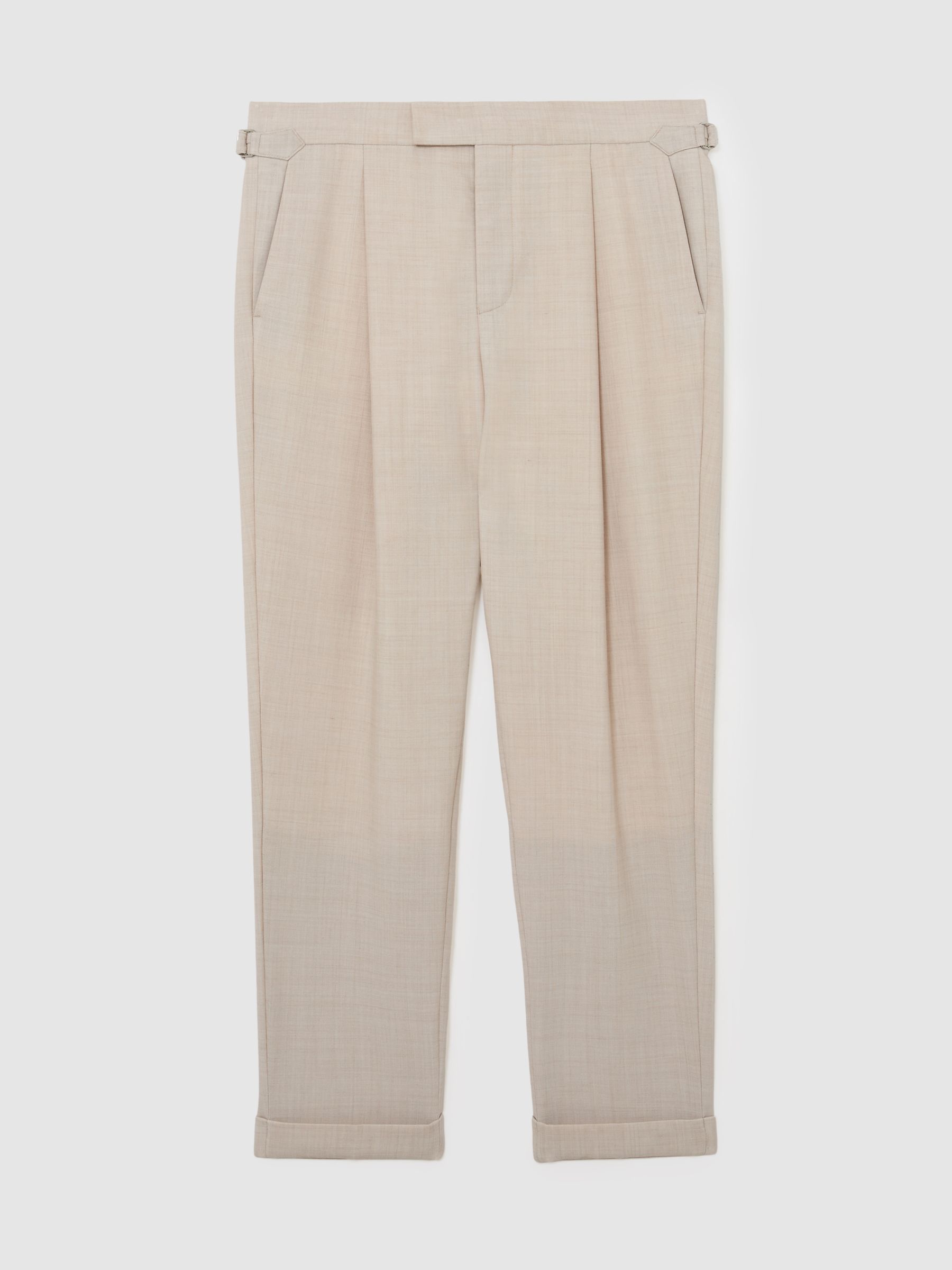 Tapered Fit Side-Adjuster Suit Trousers With Wool in Stone - image 1