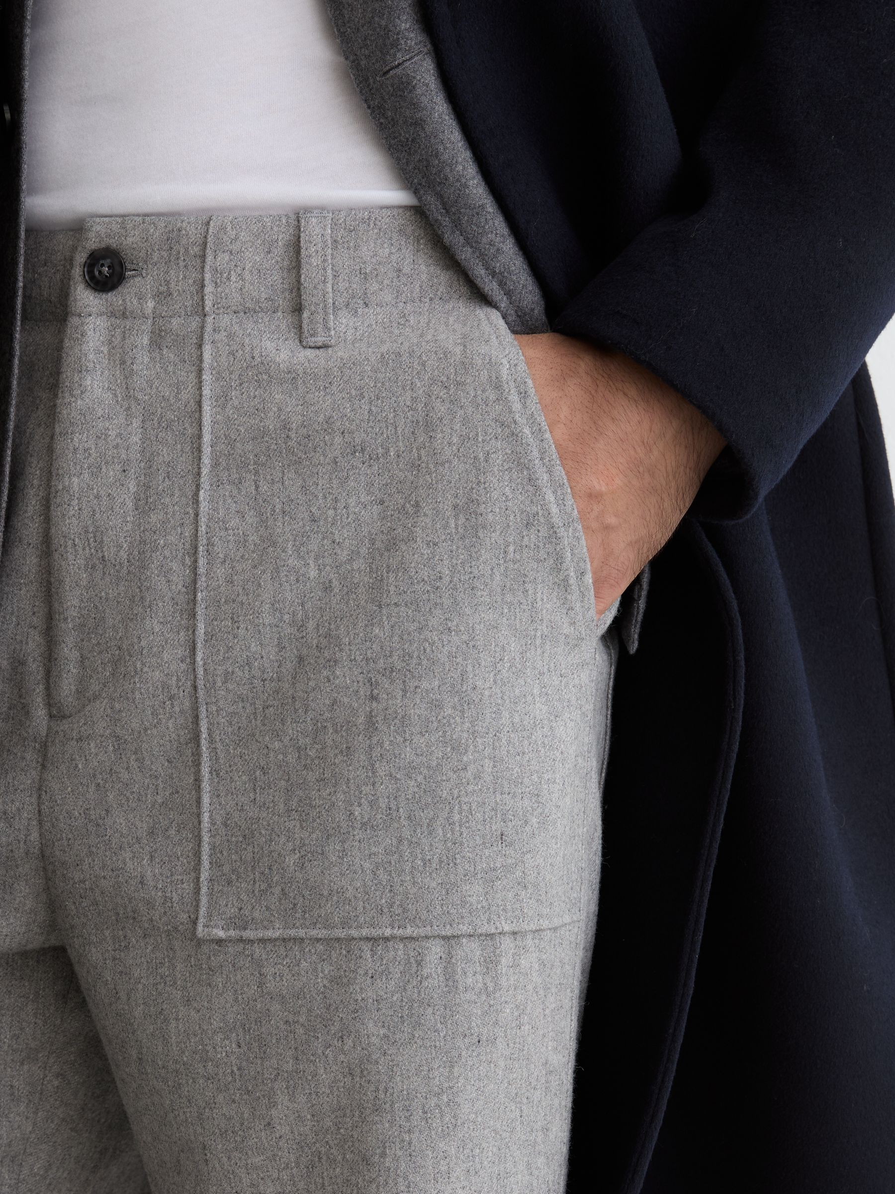 Vlněné Blend Kalhoty s Široké nohavice v měkké šedé barvě - Obrázek 4 z 6