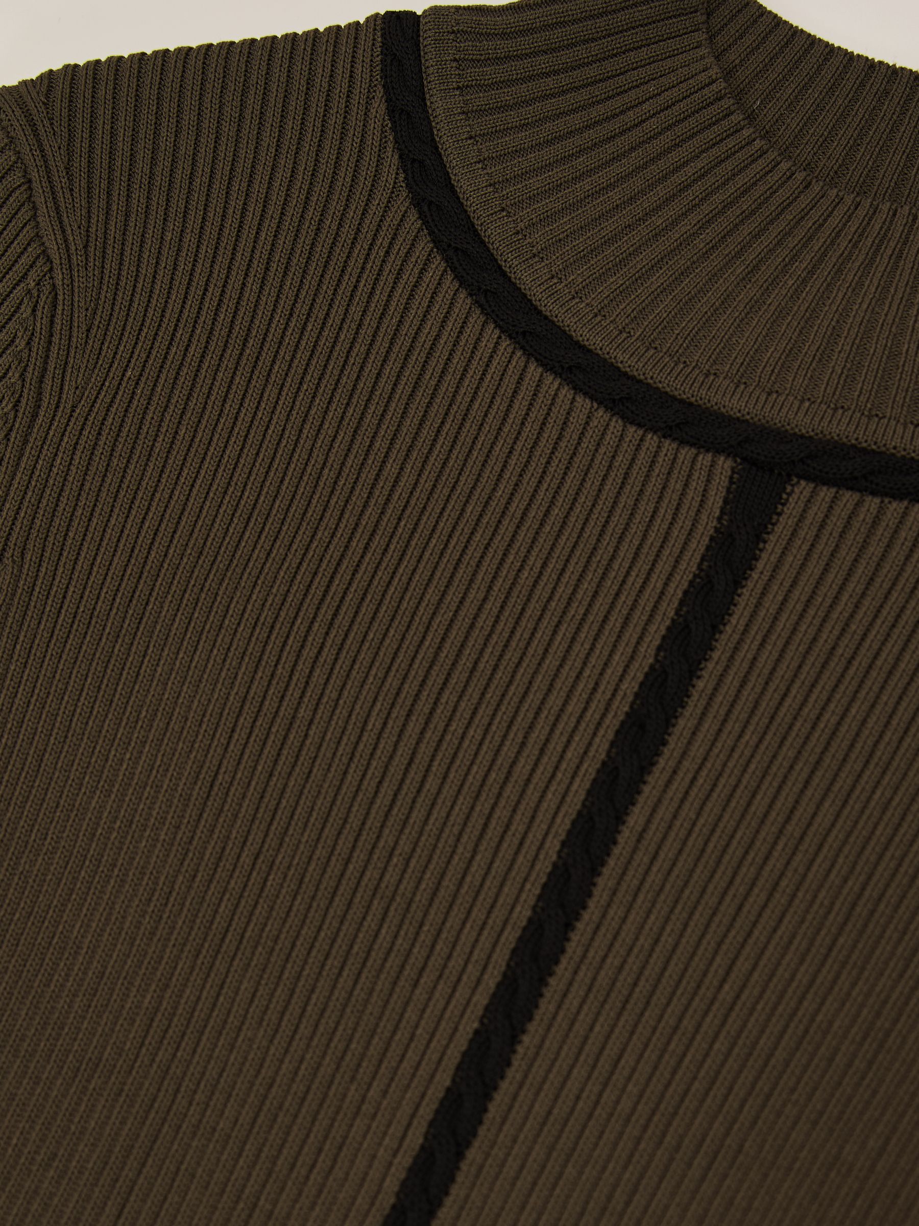 Contrast-Stitch Knitted Midi Dress in Khaki Green - Image 6 of 6