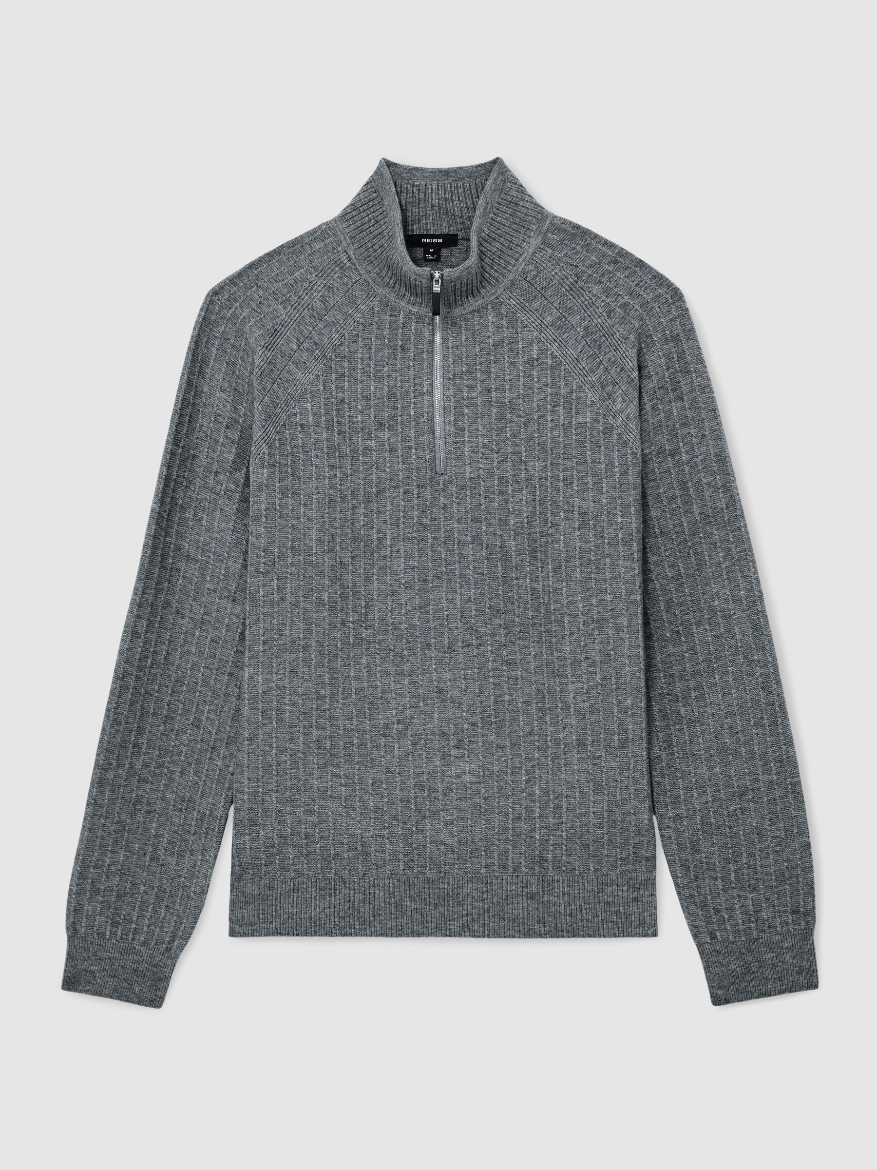Textured-Knit Half-Zip Jumper with Wool in Grey Melange - image 1