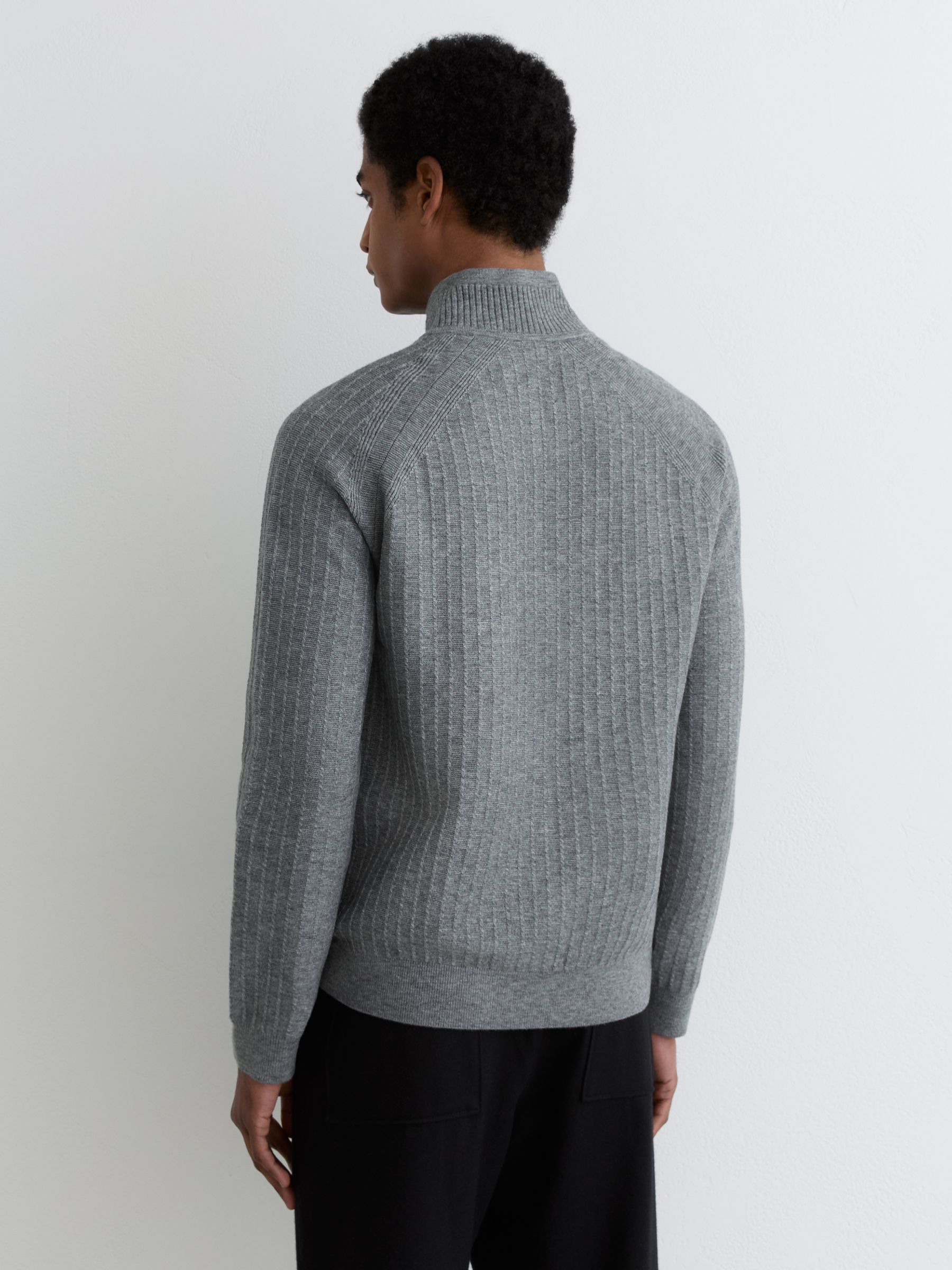 Textured-Knit Half-Zip Jumper with Wool in Grey Melange - image 3