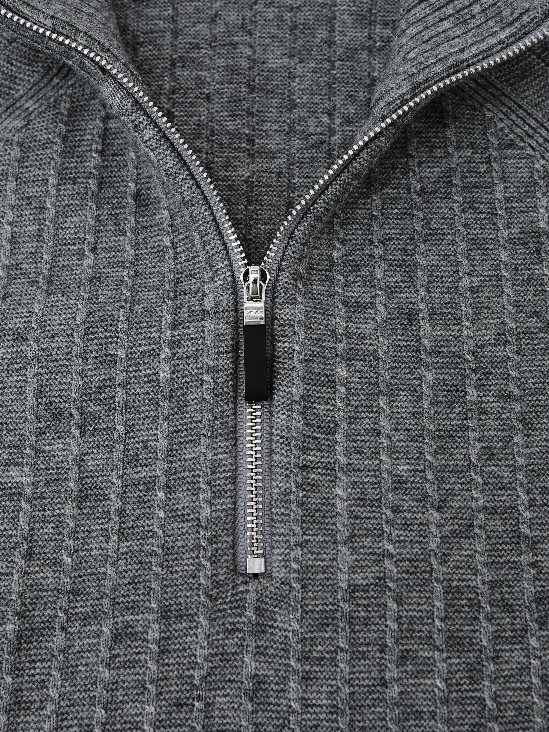 Textured-Knit Half-Zip Jumper with Wool in Grey Melange - image 4