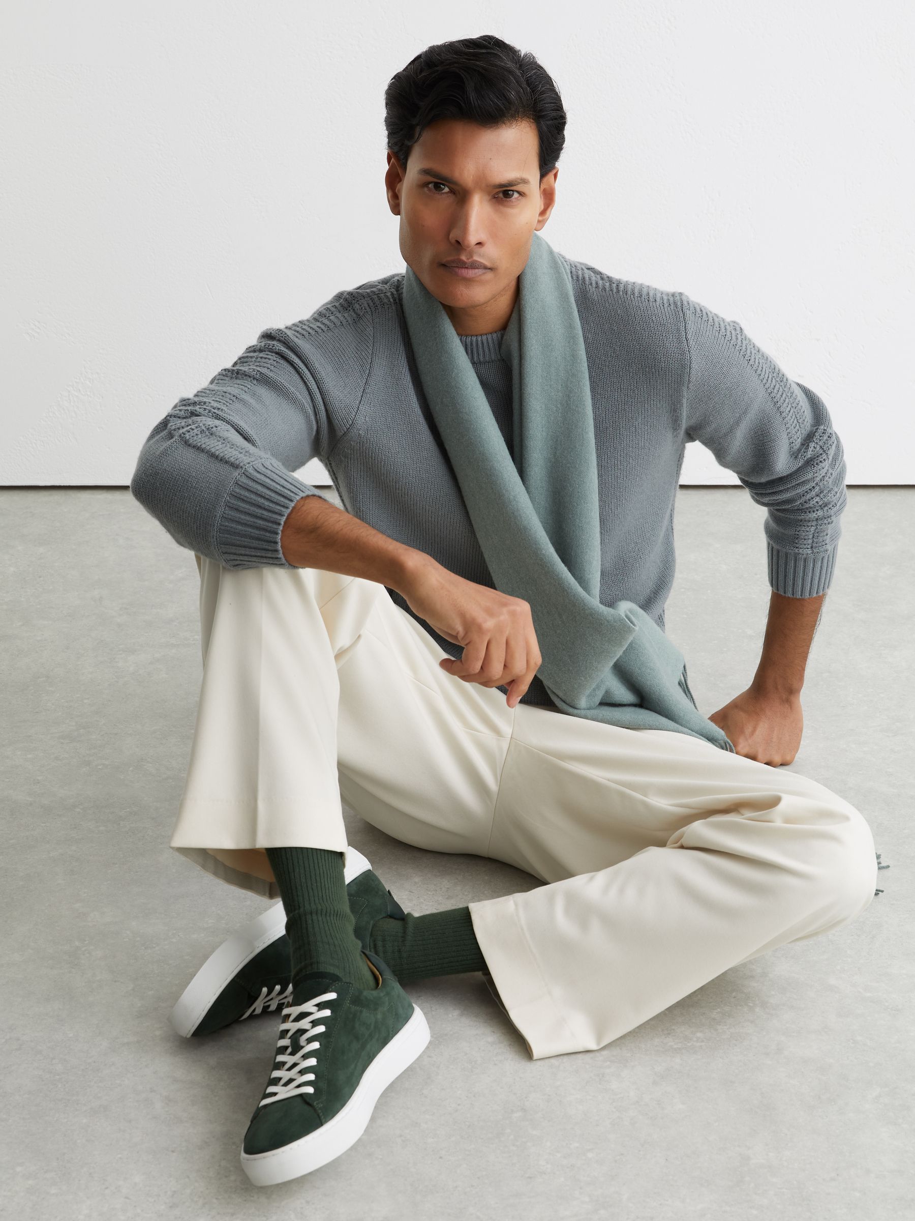 Low-Top Suede Trainers in Emerald Green - image 1