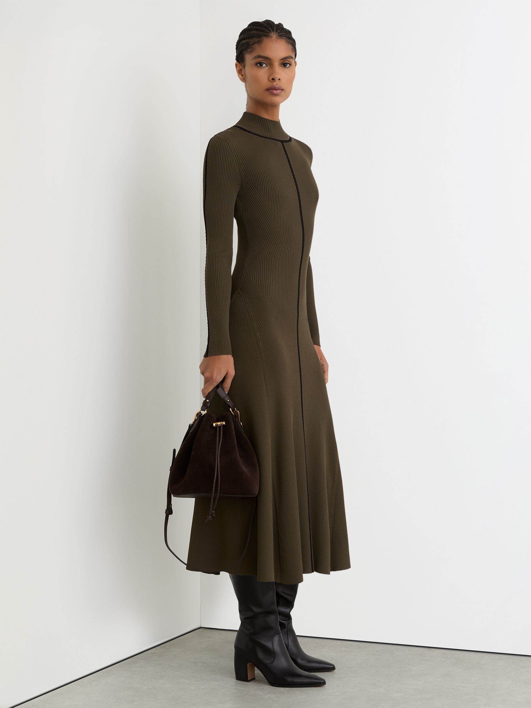 Contrast-stitch Knitted Midi Dress