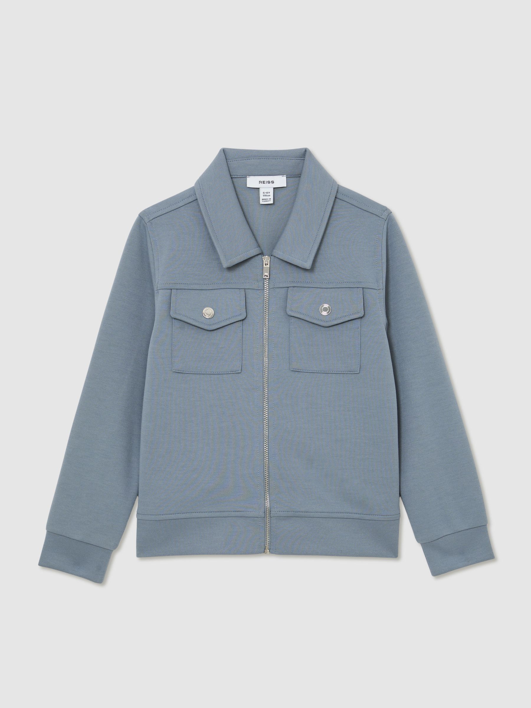 9-13 yrs Premium Interlock Zip-Through Overshirt in Airforce Blue - Image 2 of 5