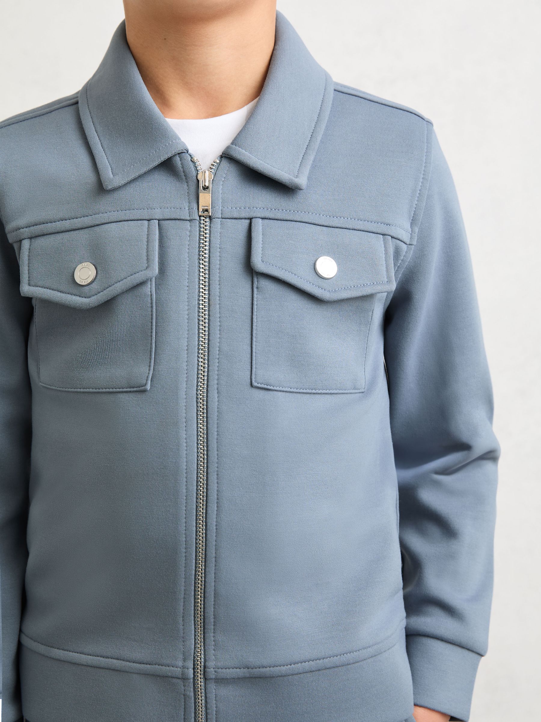 9-13 yrs Premium Interlock Zip-Through Overshirt in Airforce Blue - Image 4 of 5