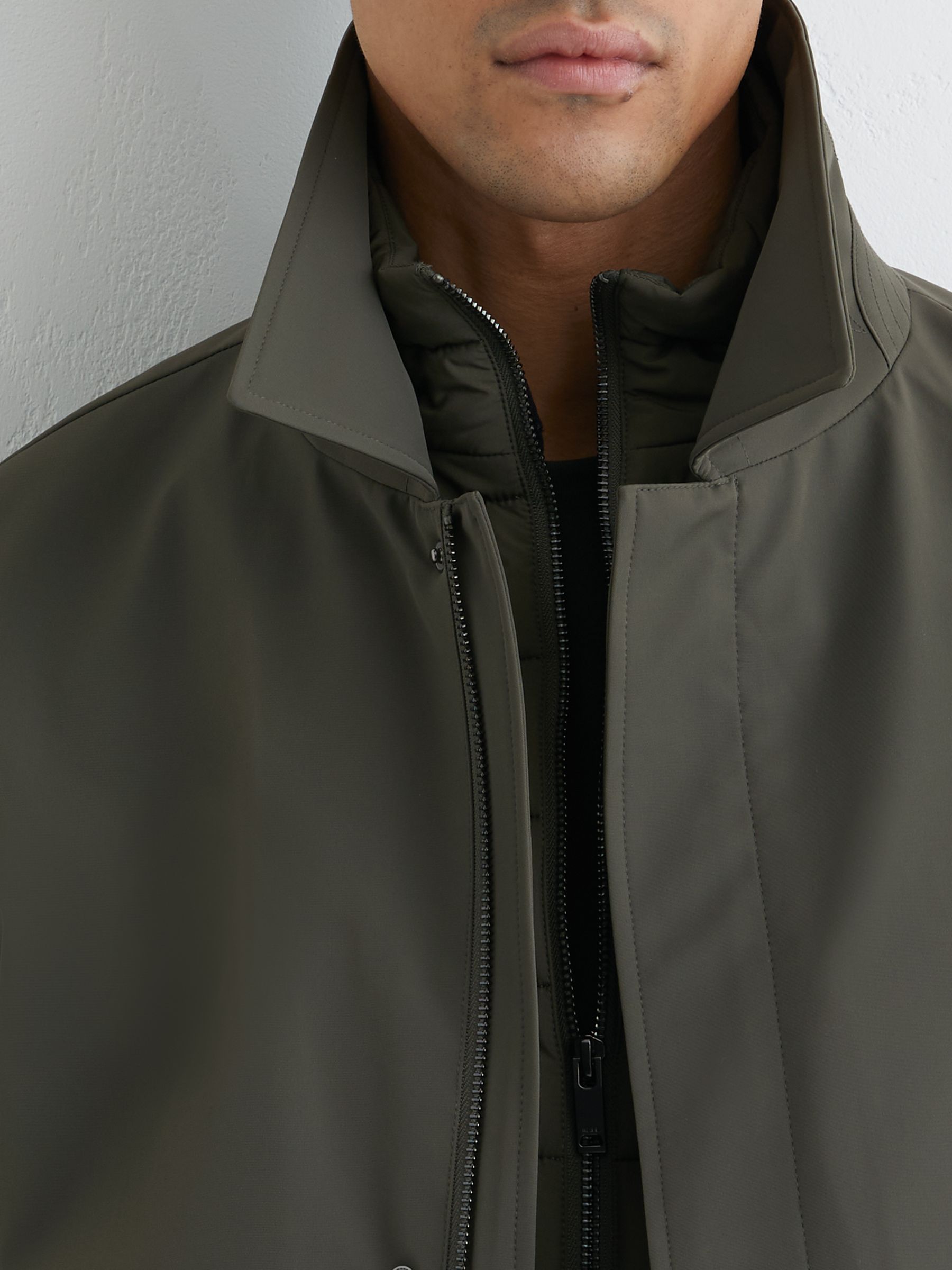 Removable-Gilet Hybrid Overcoat in Khaki Green - Image 3 of 6