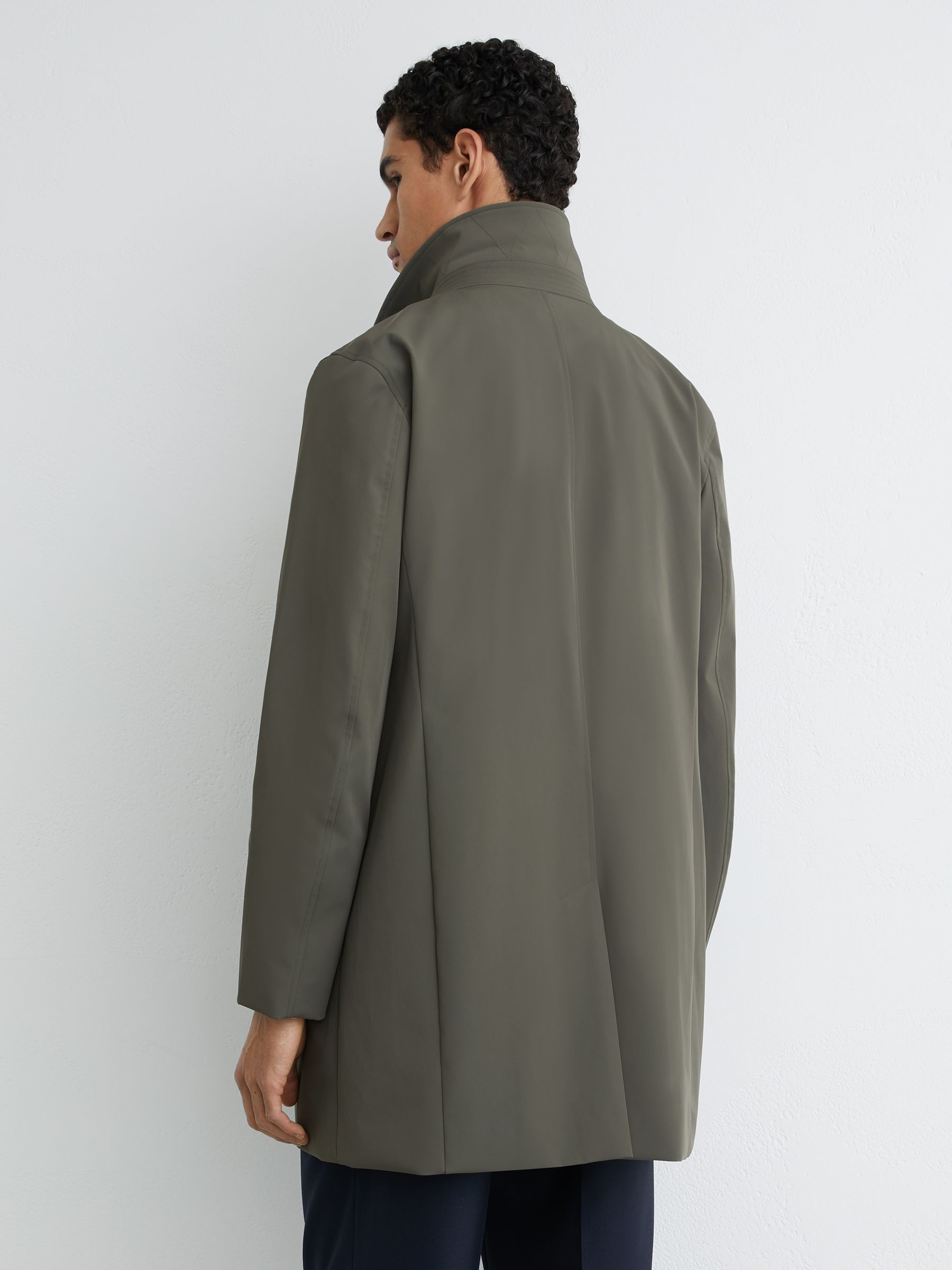 Hybrid Removable Funnel Neck Overcoat in Khaki Green - image 4