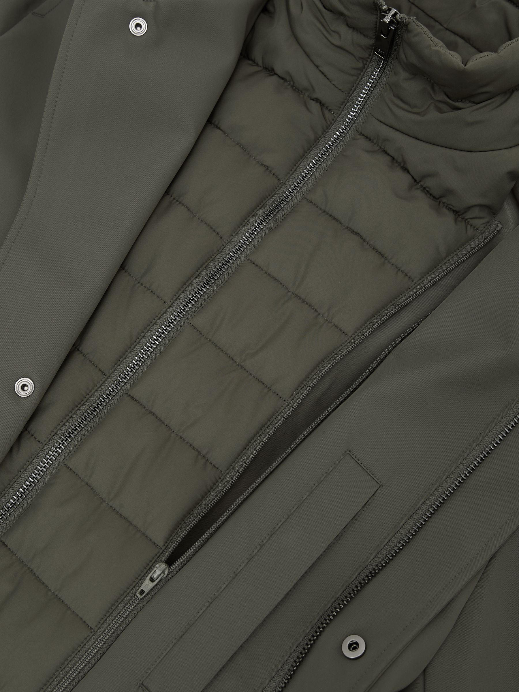 Removable-Gilet Hybrid Overcoat in Khaki Green - Image 6 of 6