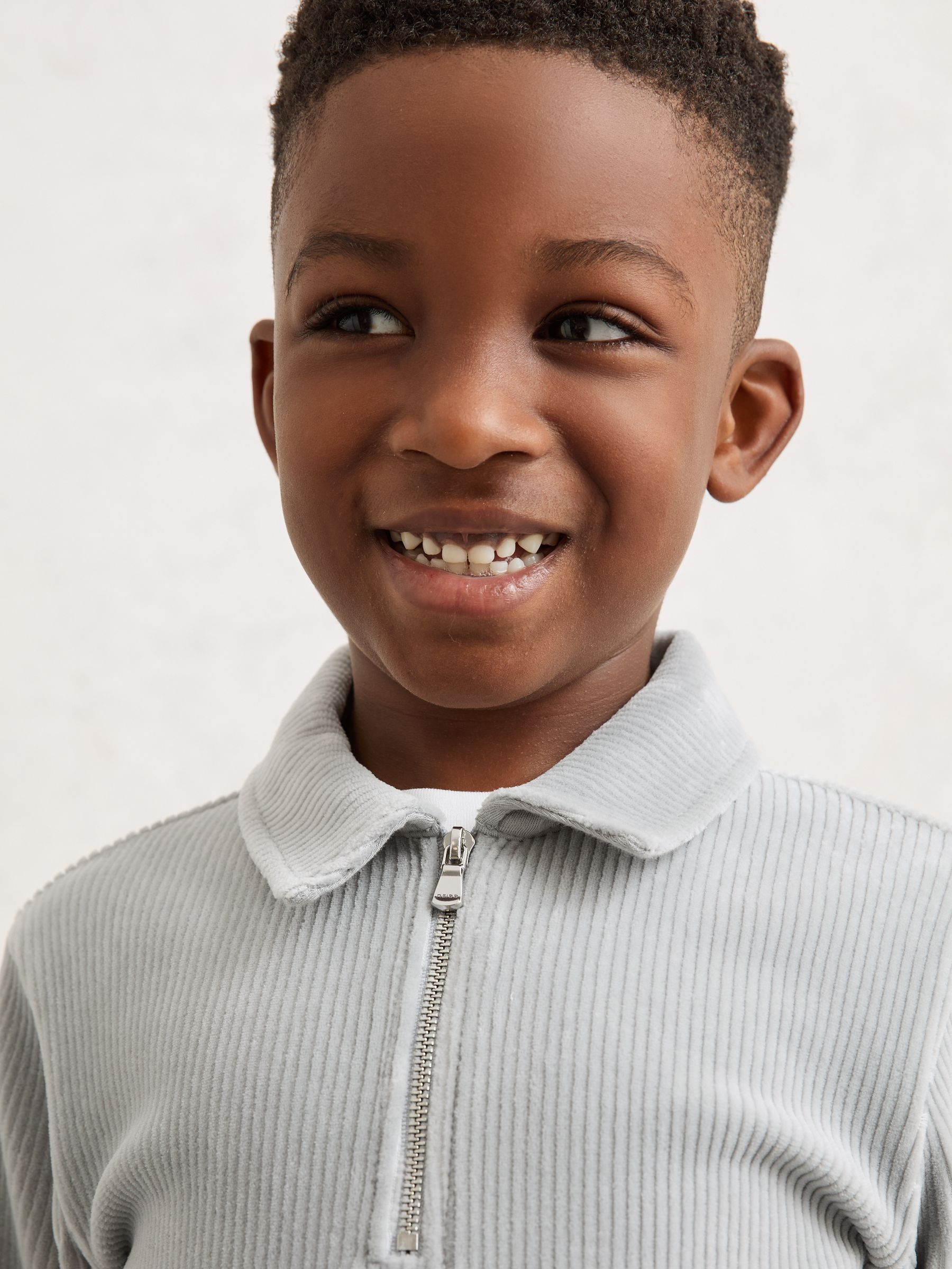 13-14 yrs Corduroy Half-Zip Polo Shirt in Soft Grey - Image 3 of 4