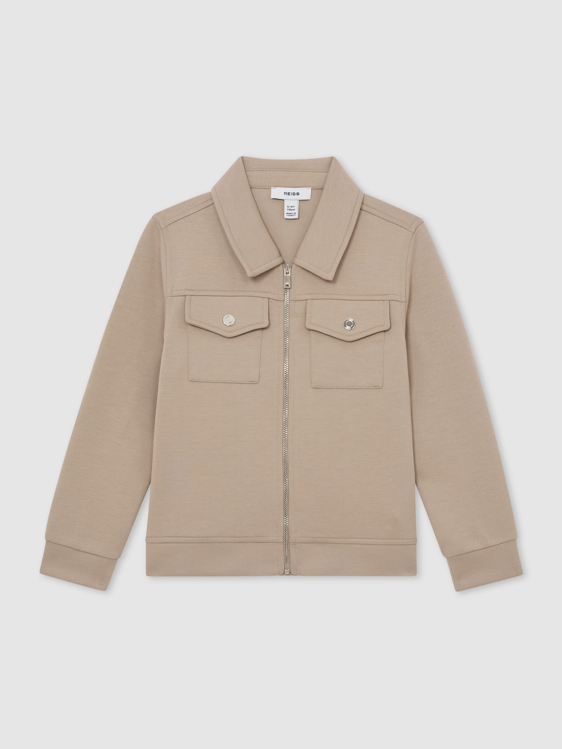 Premium Interlock Zip-Through Overshirt in Stone - Image 1 of 3