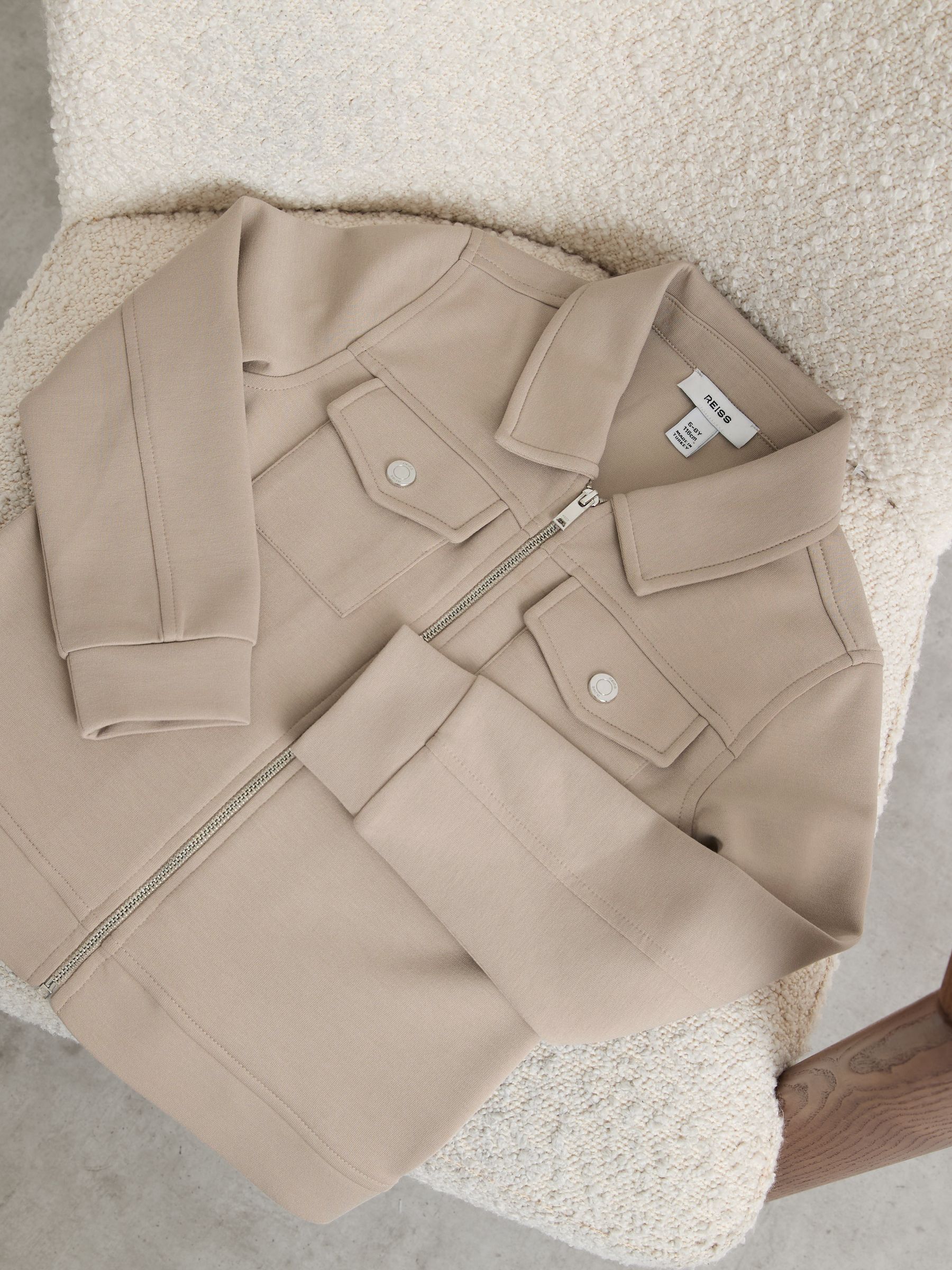 Premium Interlock Zip-Through Overshirt in Stone - Image 2 of 3