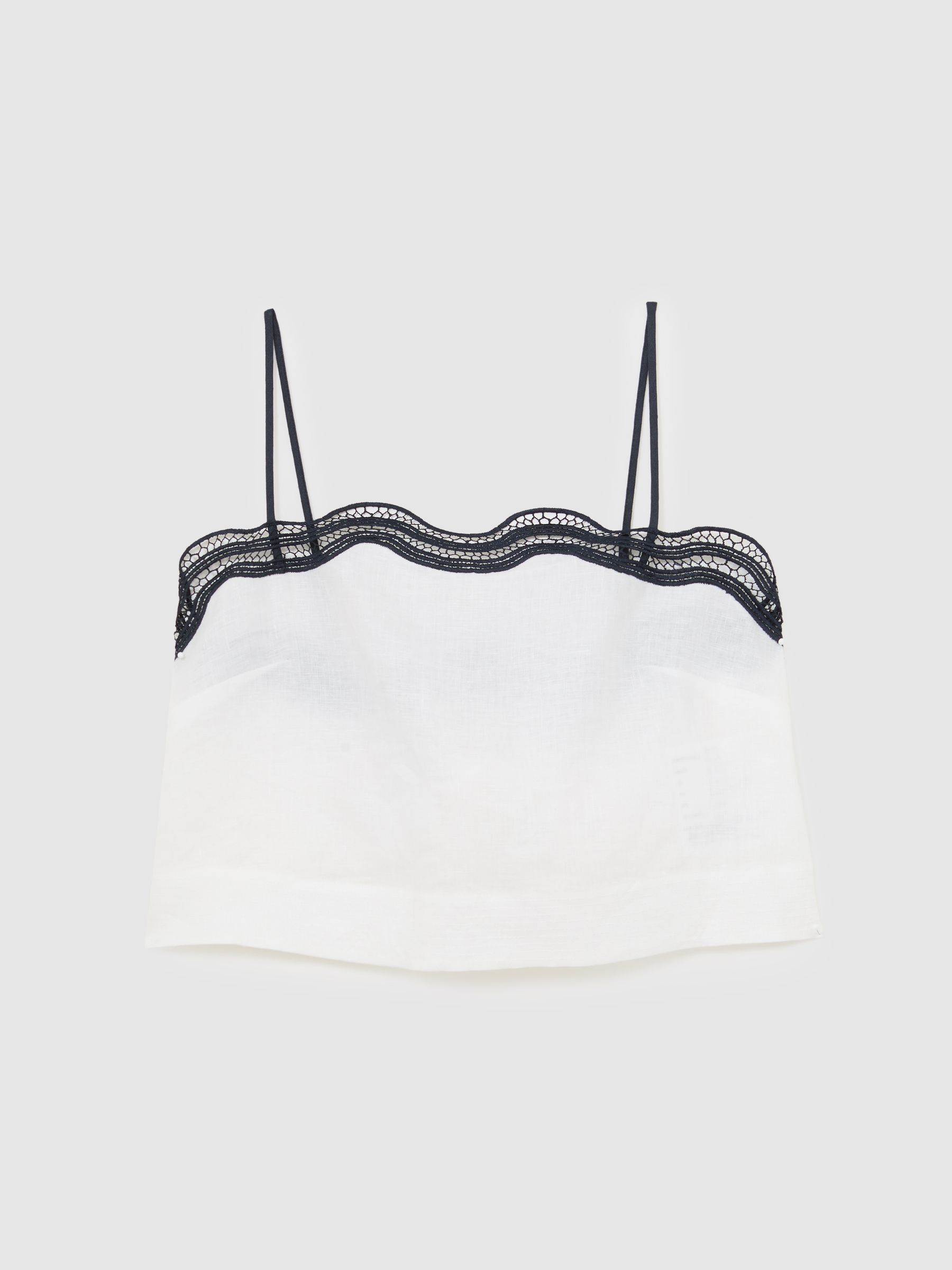 Leinen-Cami-Oberteil mit Muschelsaum in Elfenbein/Marineblau - Bild 2 von 7