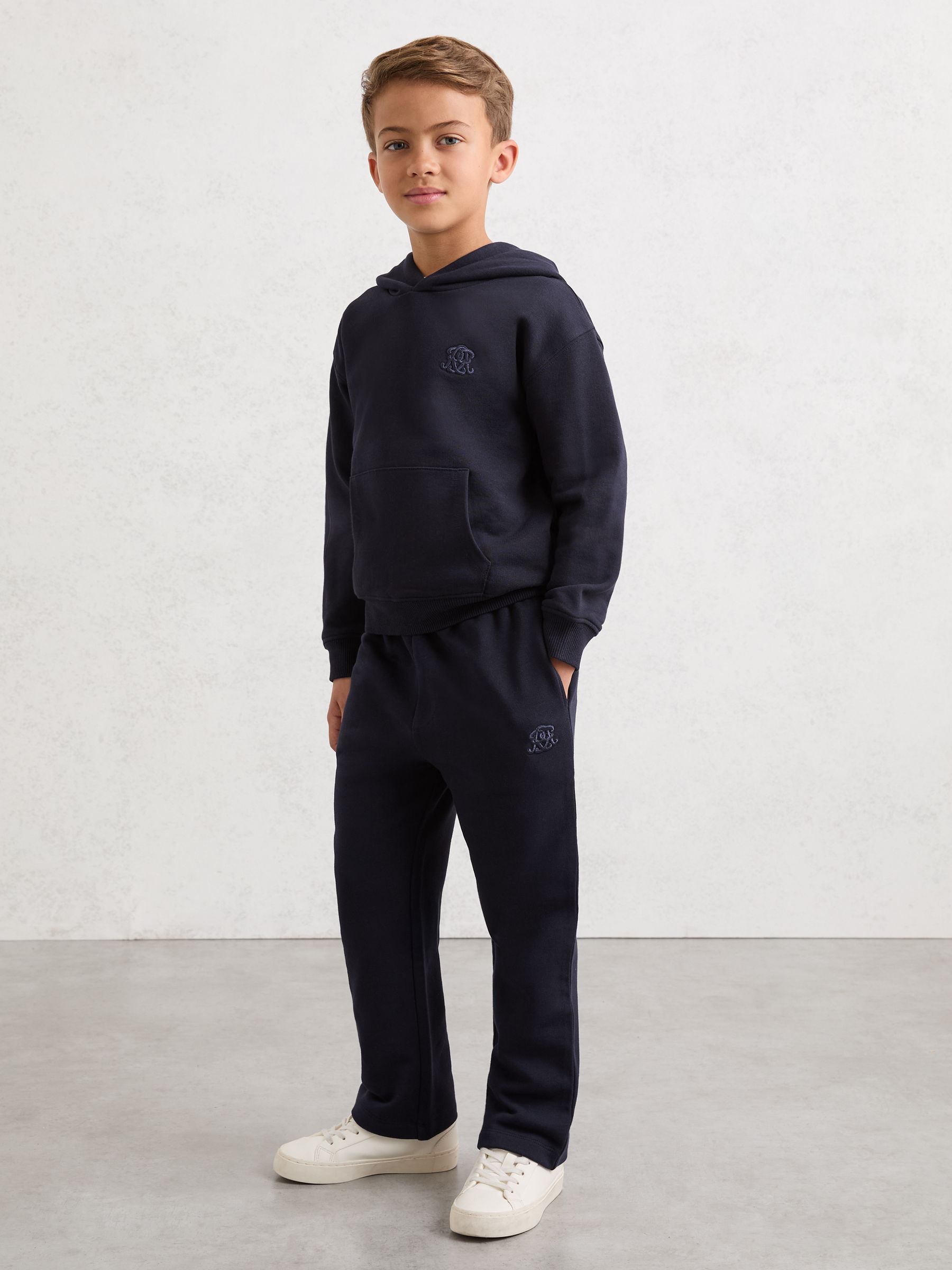 3-9 yrs Monogram Embroidered Cotton Joggers in Navy Blue - Image 5 of 6