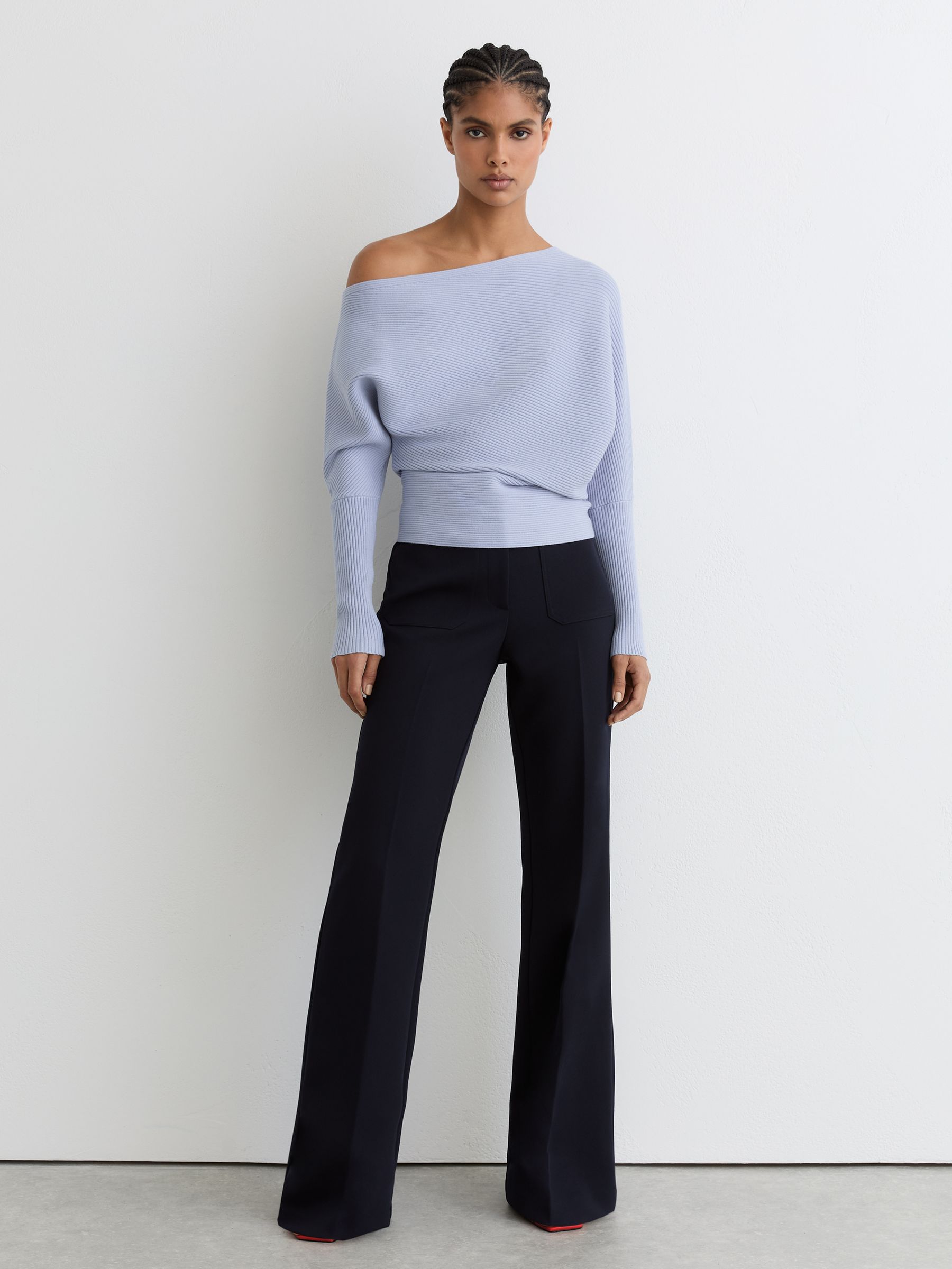Asymmetric Draped Knitted Jumper in Blue - Image 3 of 6