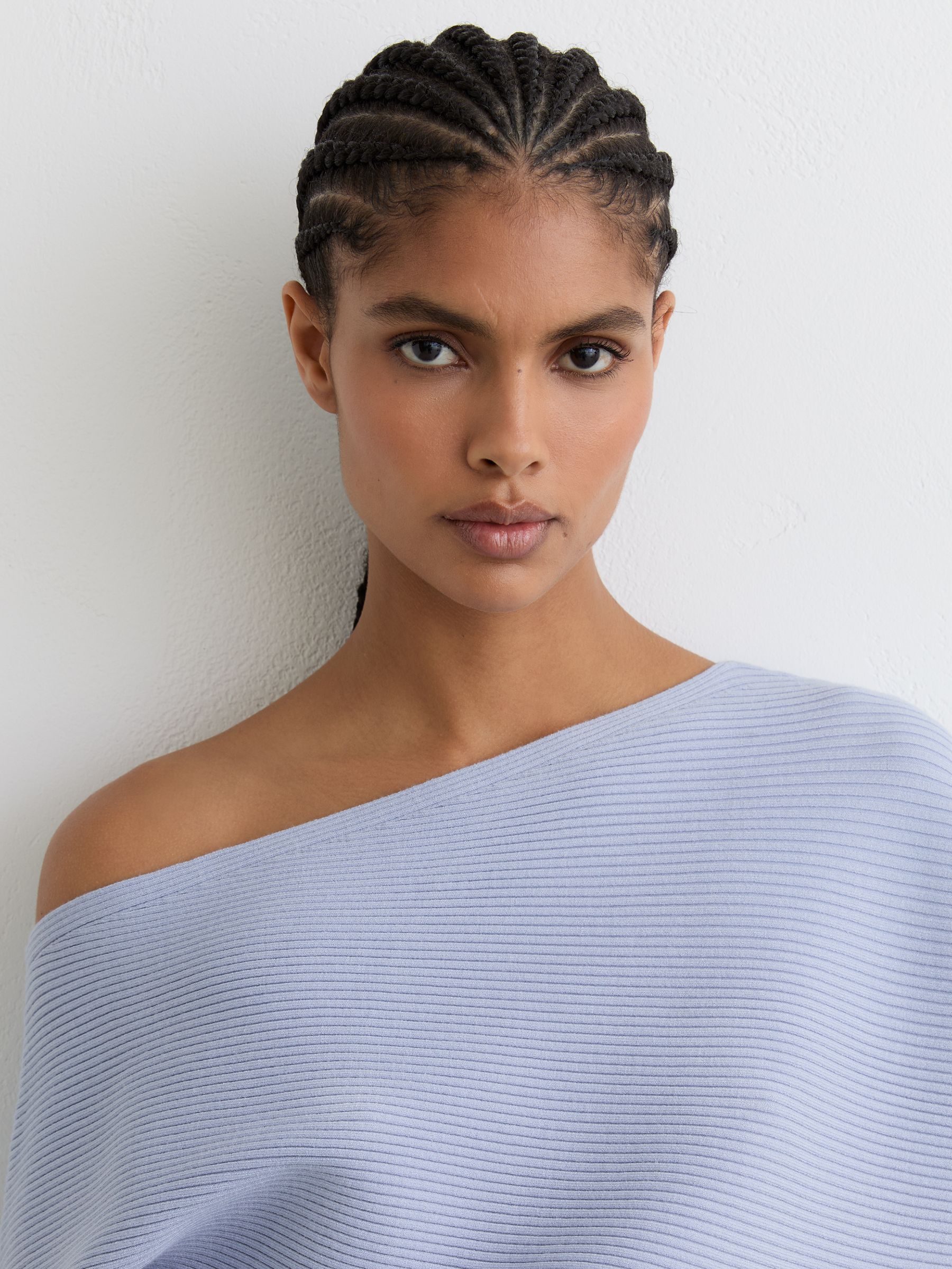Asymmetric Draped Knitted Jumper in Blue - image 5