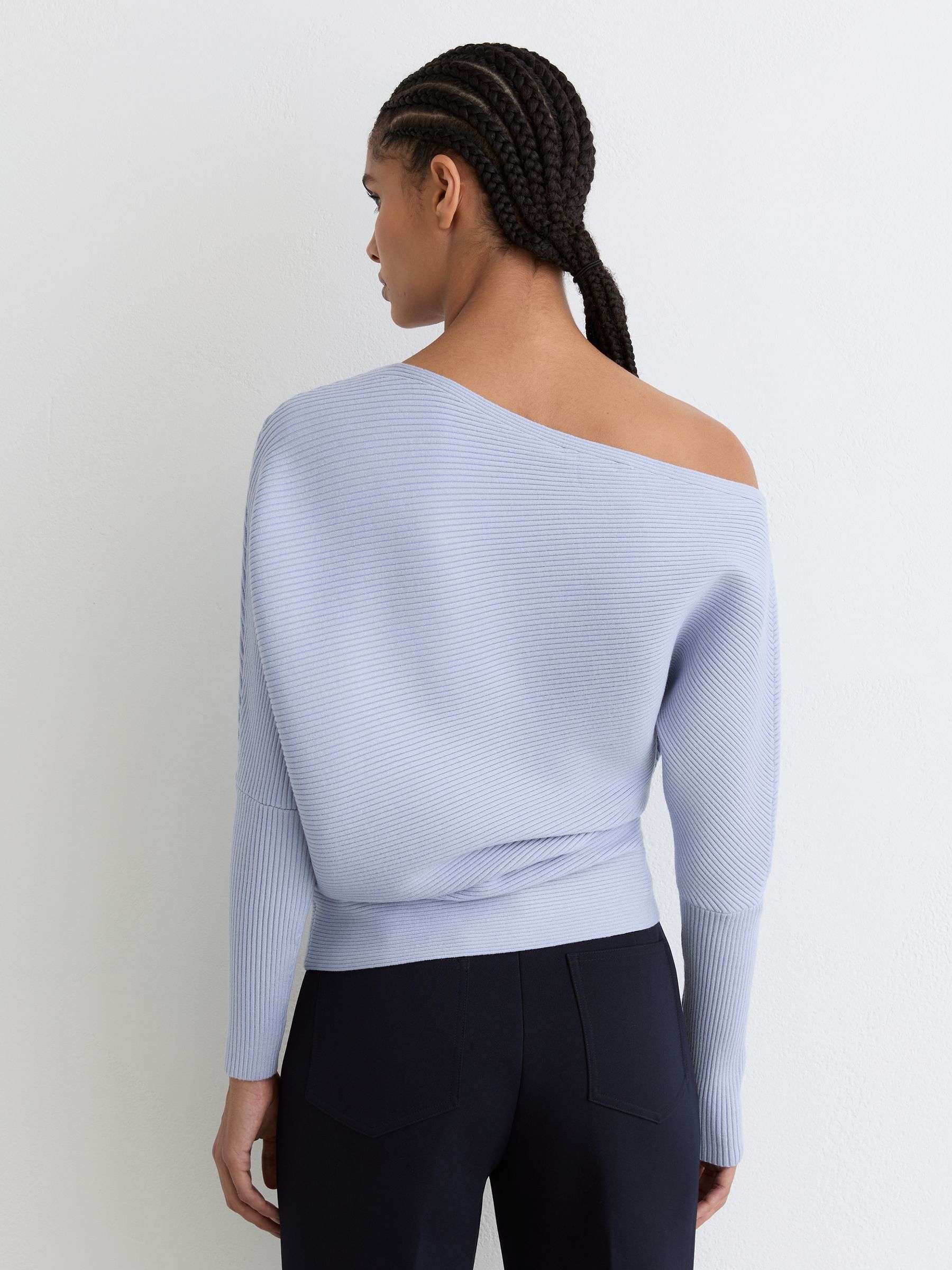Asymmetric Draped Knitted Jumper in Blue - Image 5 of 6