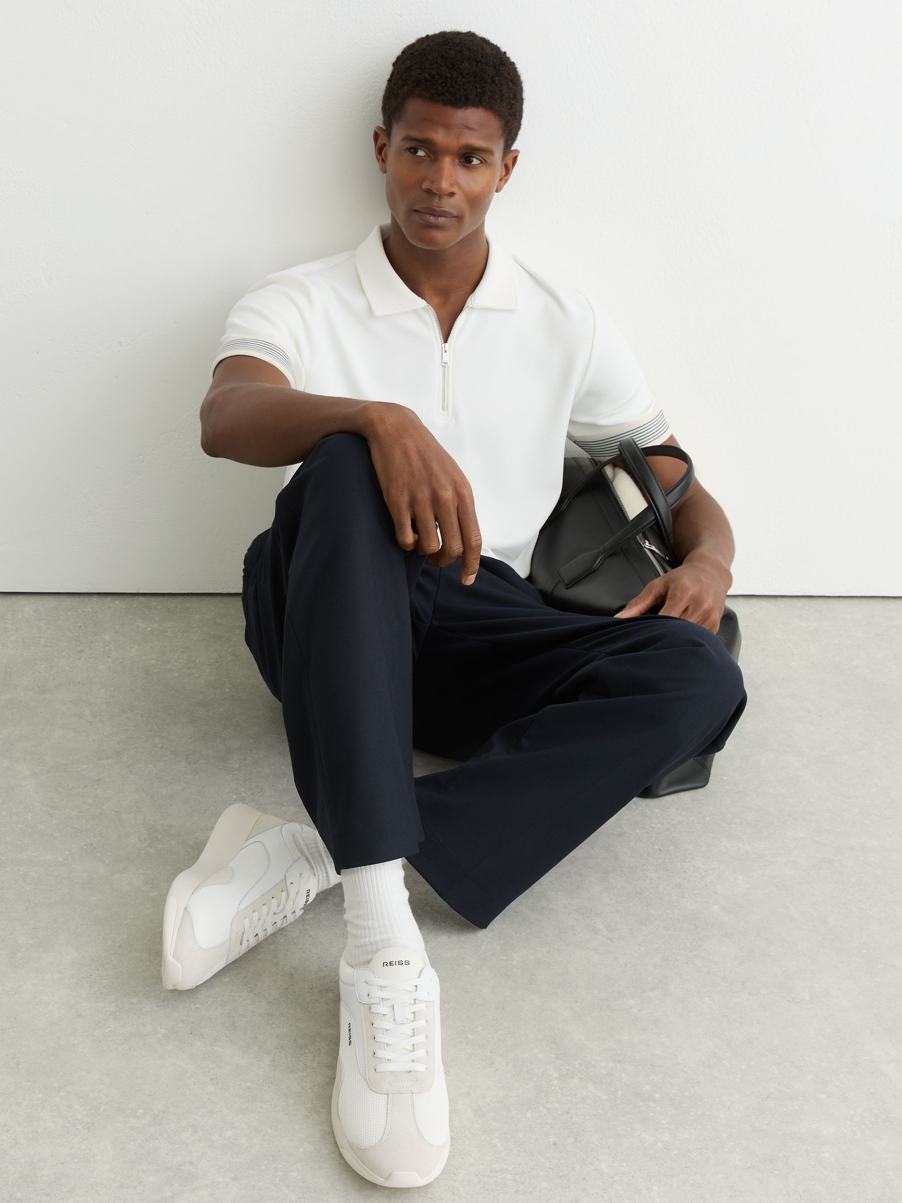 Bonded-Leather Suede Running Trainers in White - Image 1 of 5