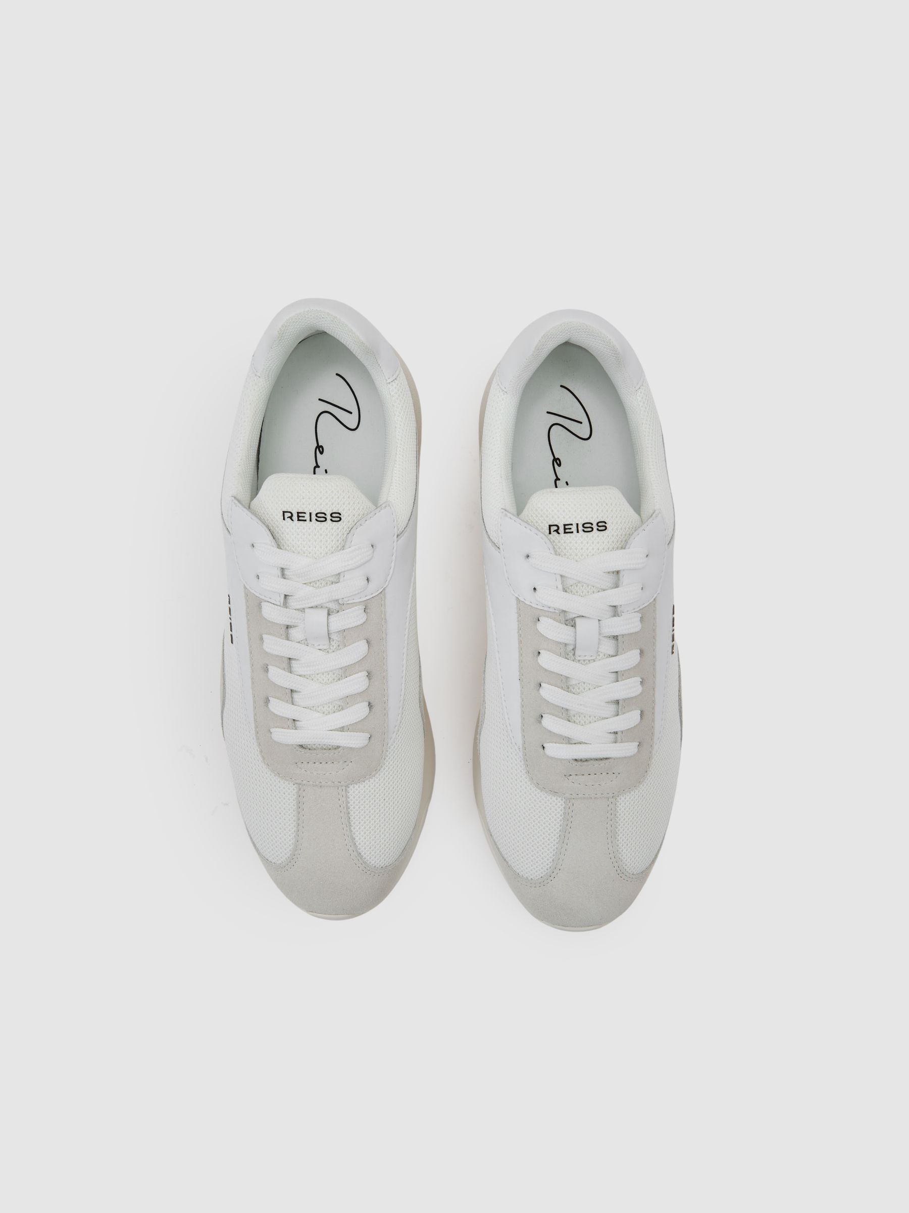 Bonded-Leather Suede Running Trainers in White - Image 3 of 5