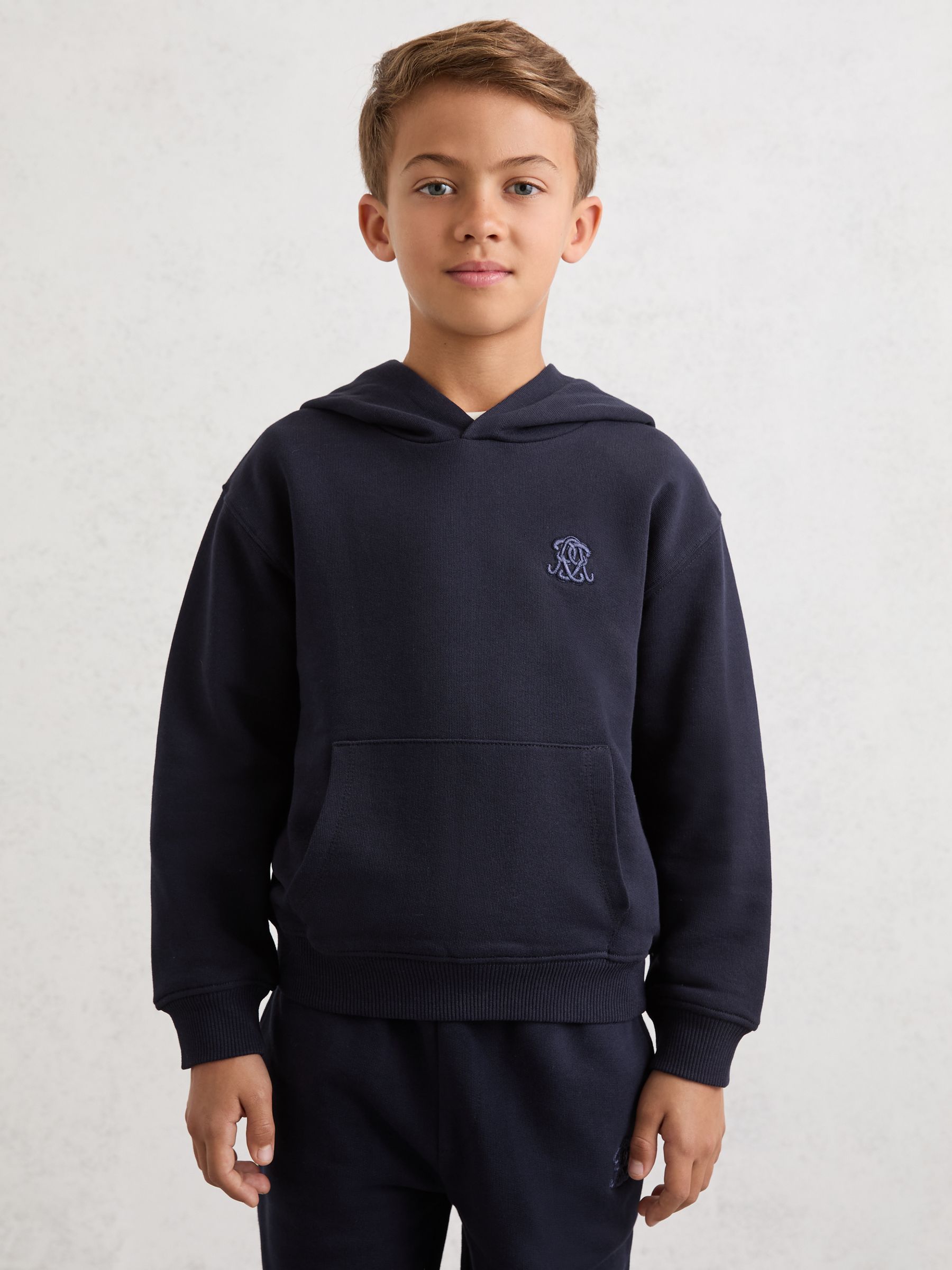 13-14 yrs Monogram Embroidered Relaxed Hoodie in Navy Blue - Image 2 of 6 13-14 yrs Monogram Embroidered Relaxed Hoodie in Navy Blue - Image 2 of 6