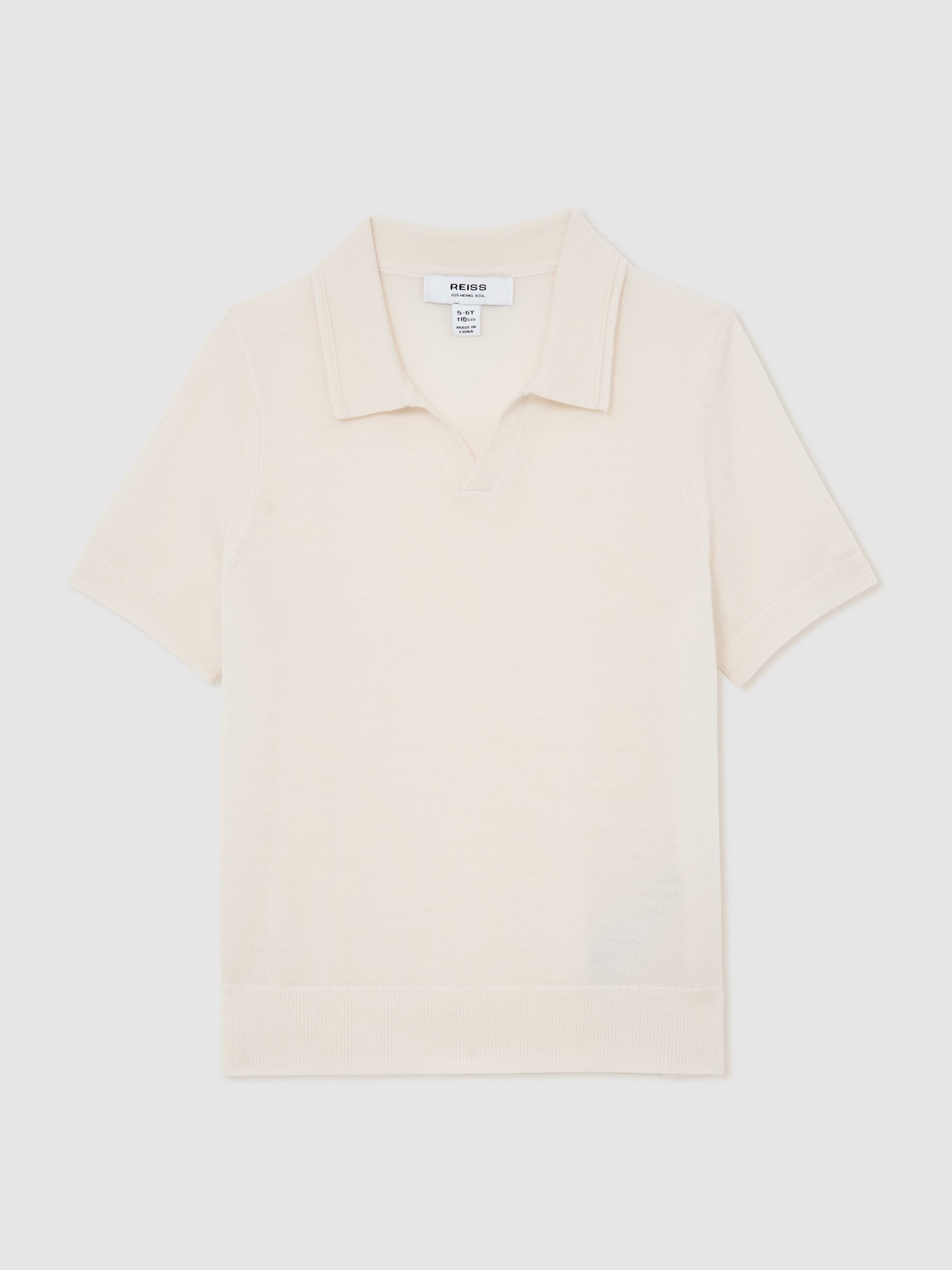 Merino Wool Open-Collar Polo Shirt in Snow White - Image 1 of 4
