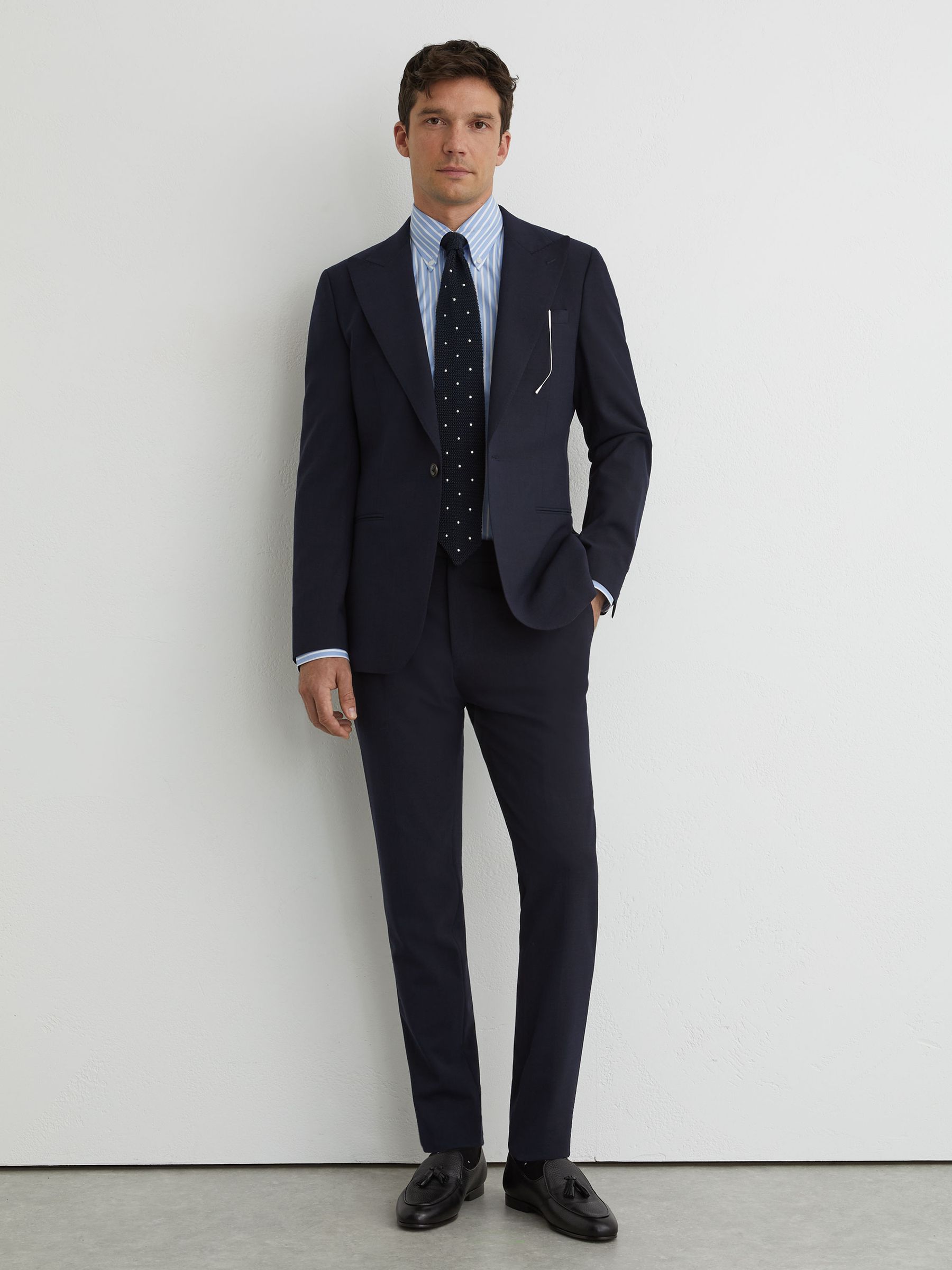 Tailored Fit Single-Breasted Textured Suit Blazer With Wool in Navy - image 3