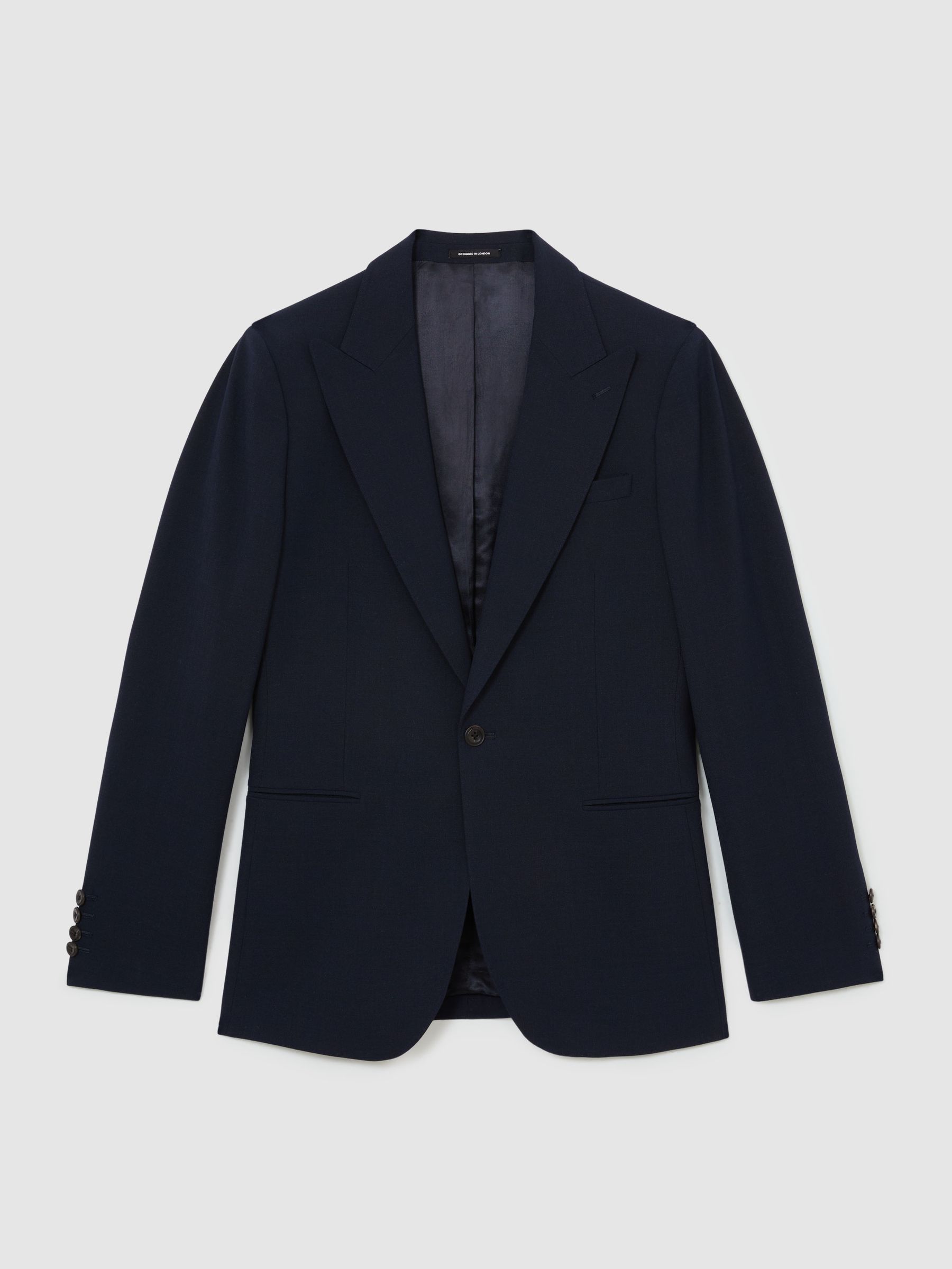 Tailored Fit Single-Breasted Textured Suit Blazer With Wool in Navy - image 1