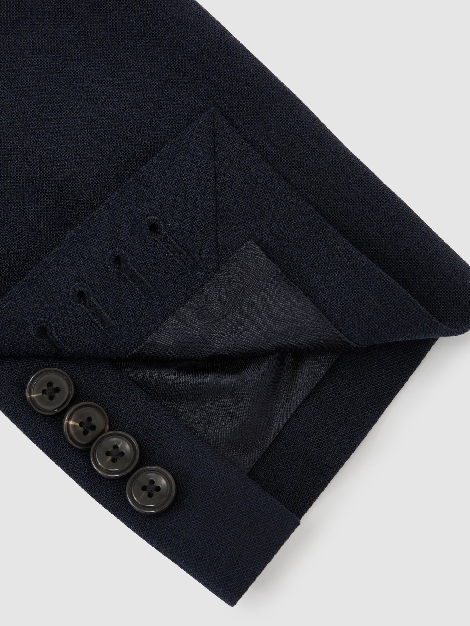 Tailored Fit Single-Breasted Textured Suit Blazer With Wool in Navy - image 4
