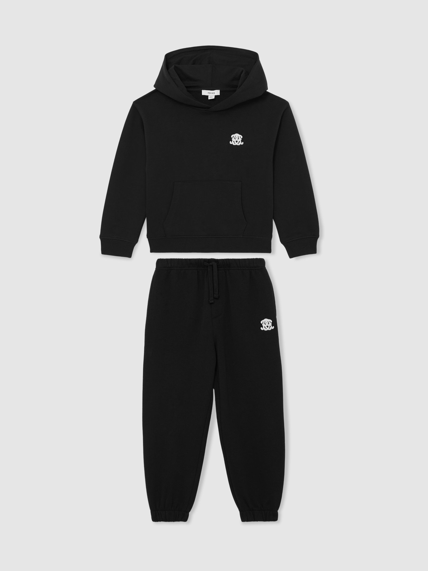 9-13 yrs Monogram Hoodie and Joggers Set in Black - Image 2 of 4