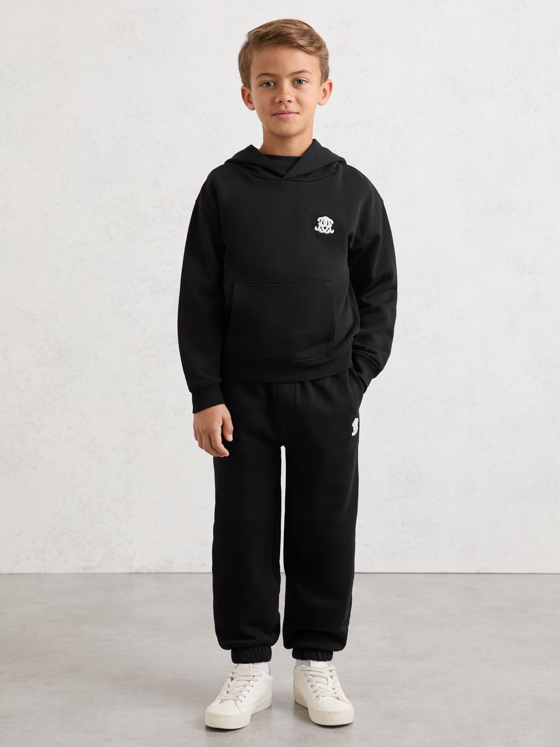 9-13 yrs Monogram Hoodie and Joggers Set in Black - Image 3 of 4